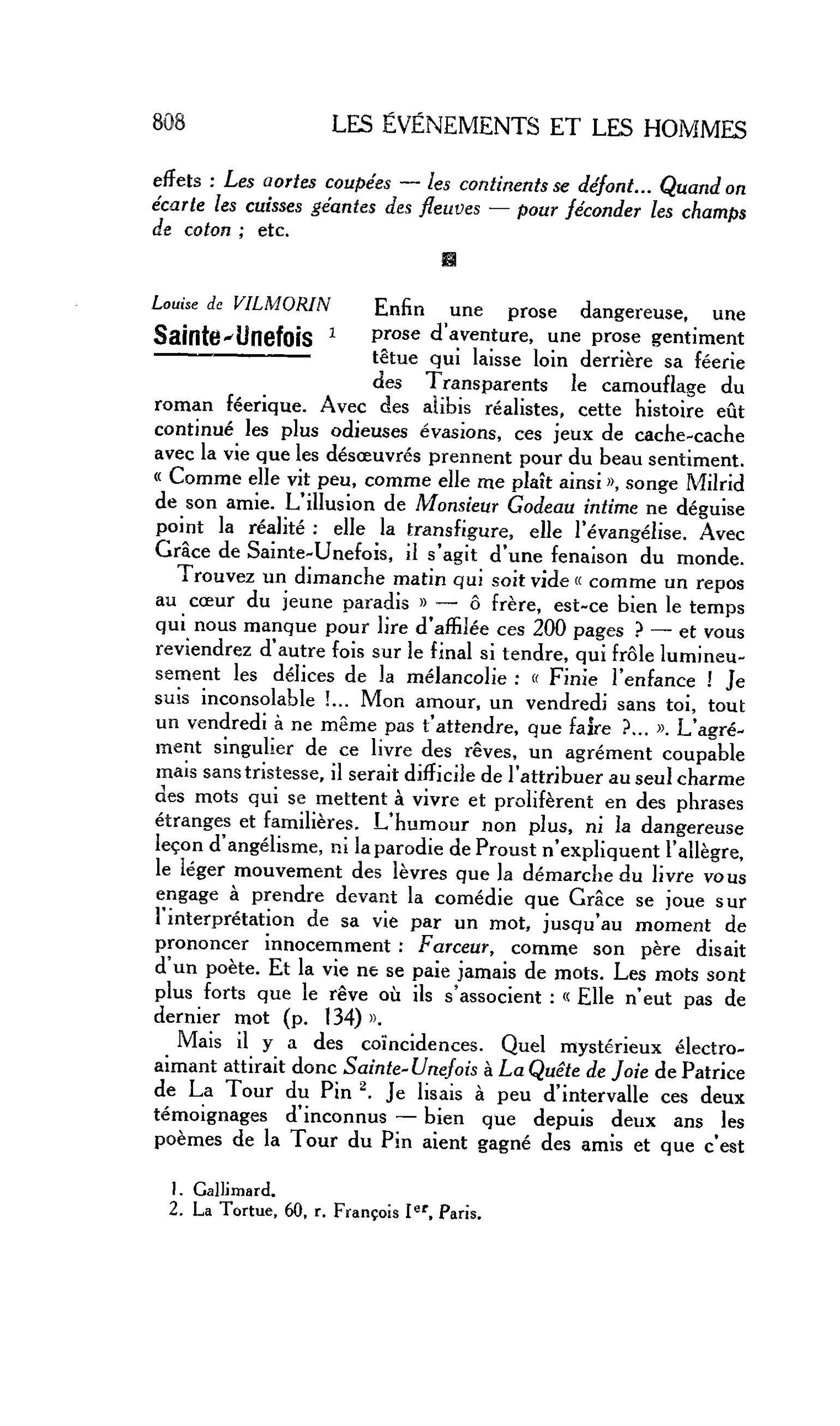 LES LETTRES. Louise de VILMORIN Sainte-Unefois