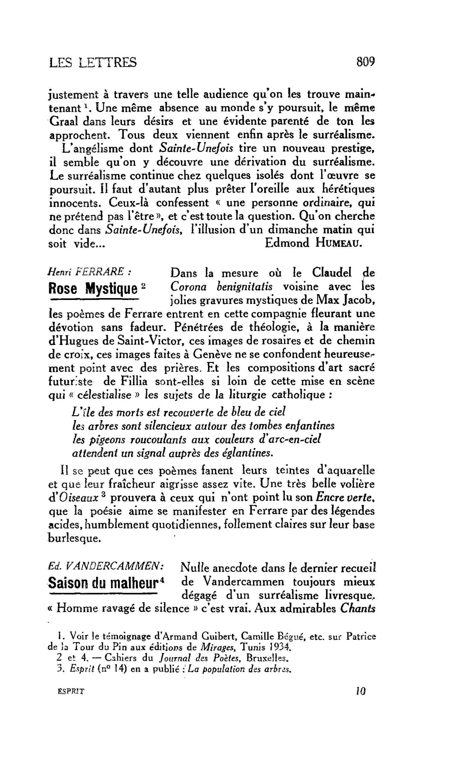 LES LETTRES. Henri FERRARE : Rose Mystique