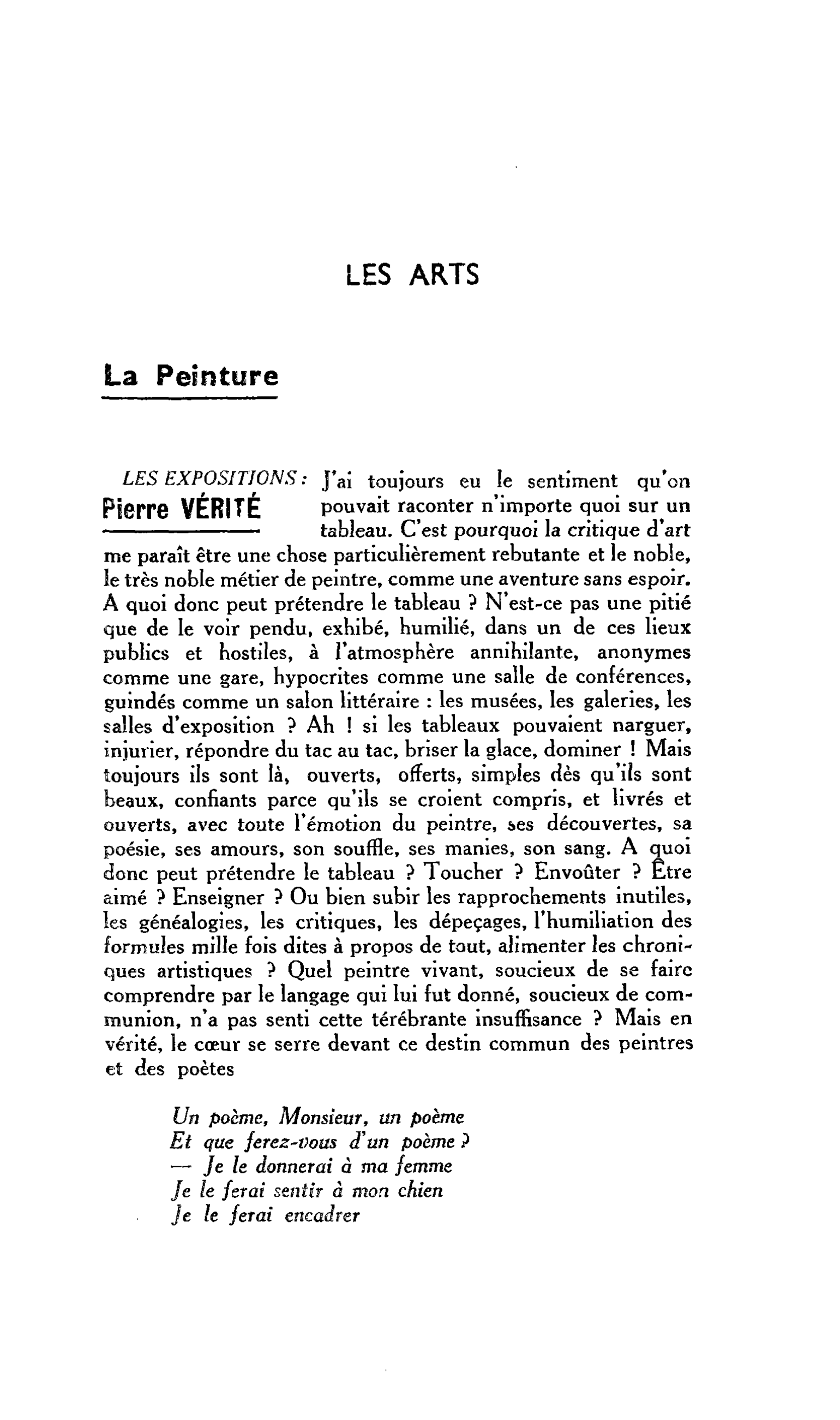 LES ARTS. La Peinture LES EXPOSITIONS : Pierre VÉRITÉ