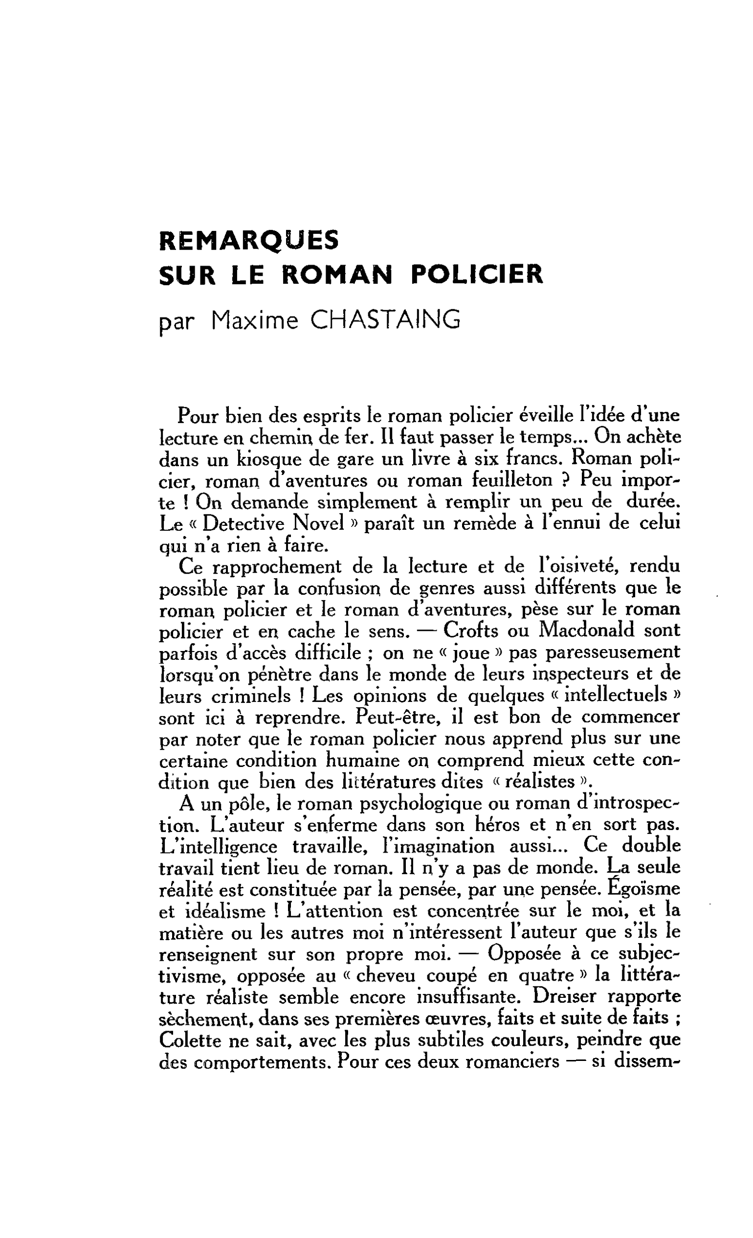 REMARQUES SUR LE ROMAN POLICIER