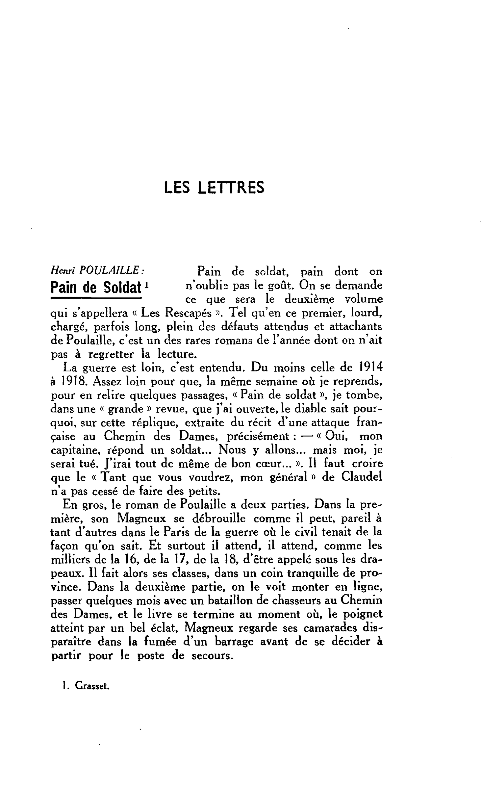 Les lettres : Henri Poulaille : « Pain de Soldat »