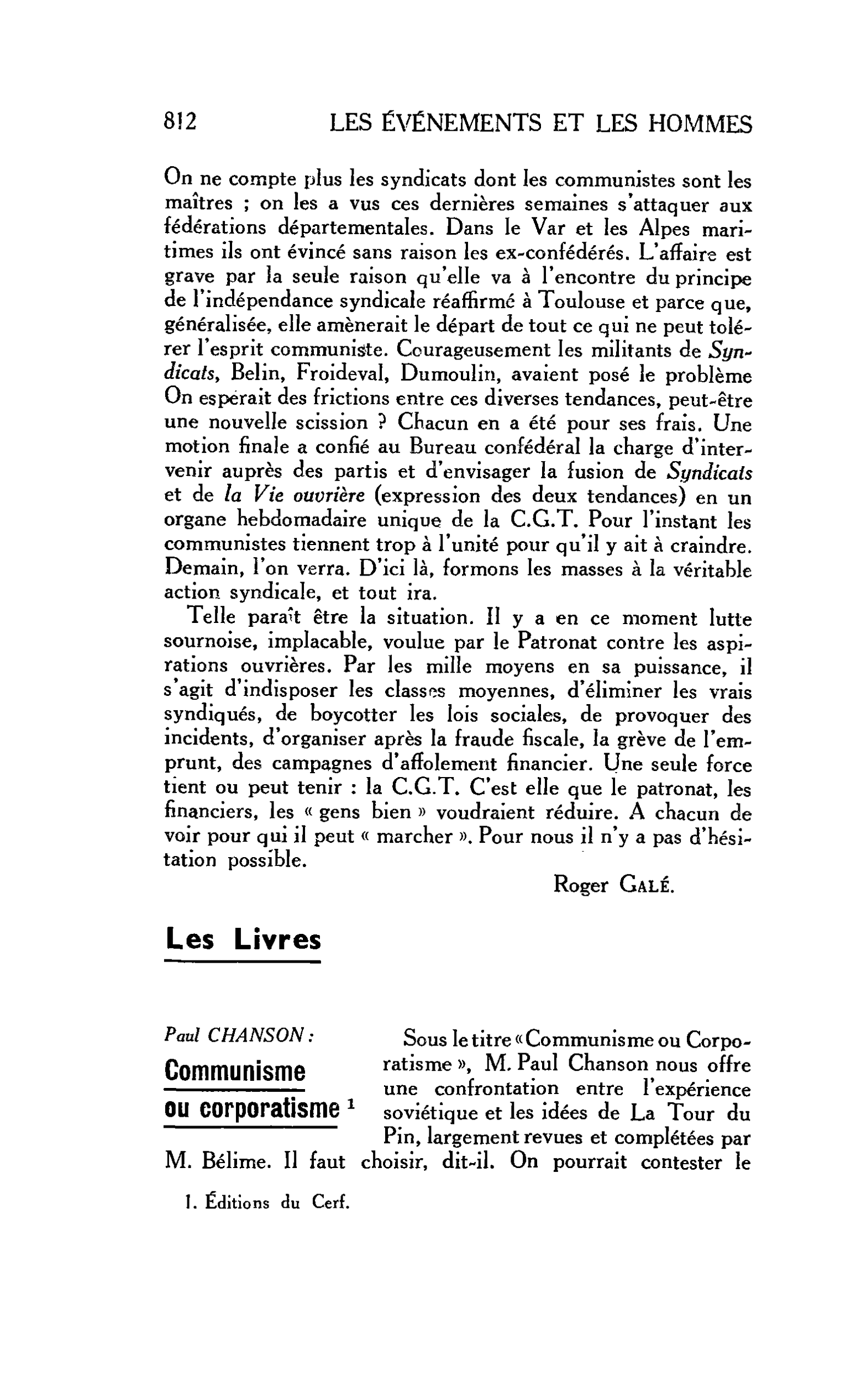 LA CITÉ : Les Livres Paul CHANSON : Communisme ou corporatisme