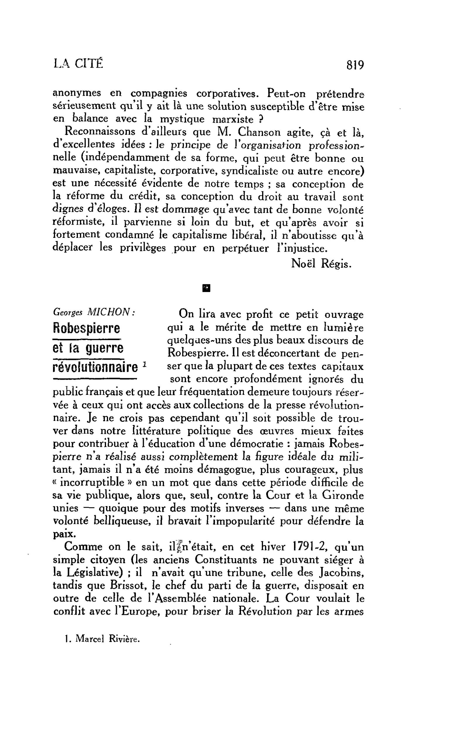LA CITÉ : Georges MICHON : Robespierre et la guerre révolutionnaire