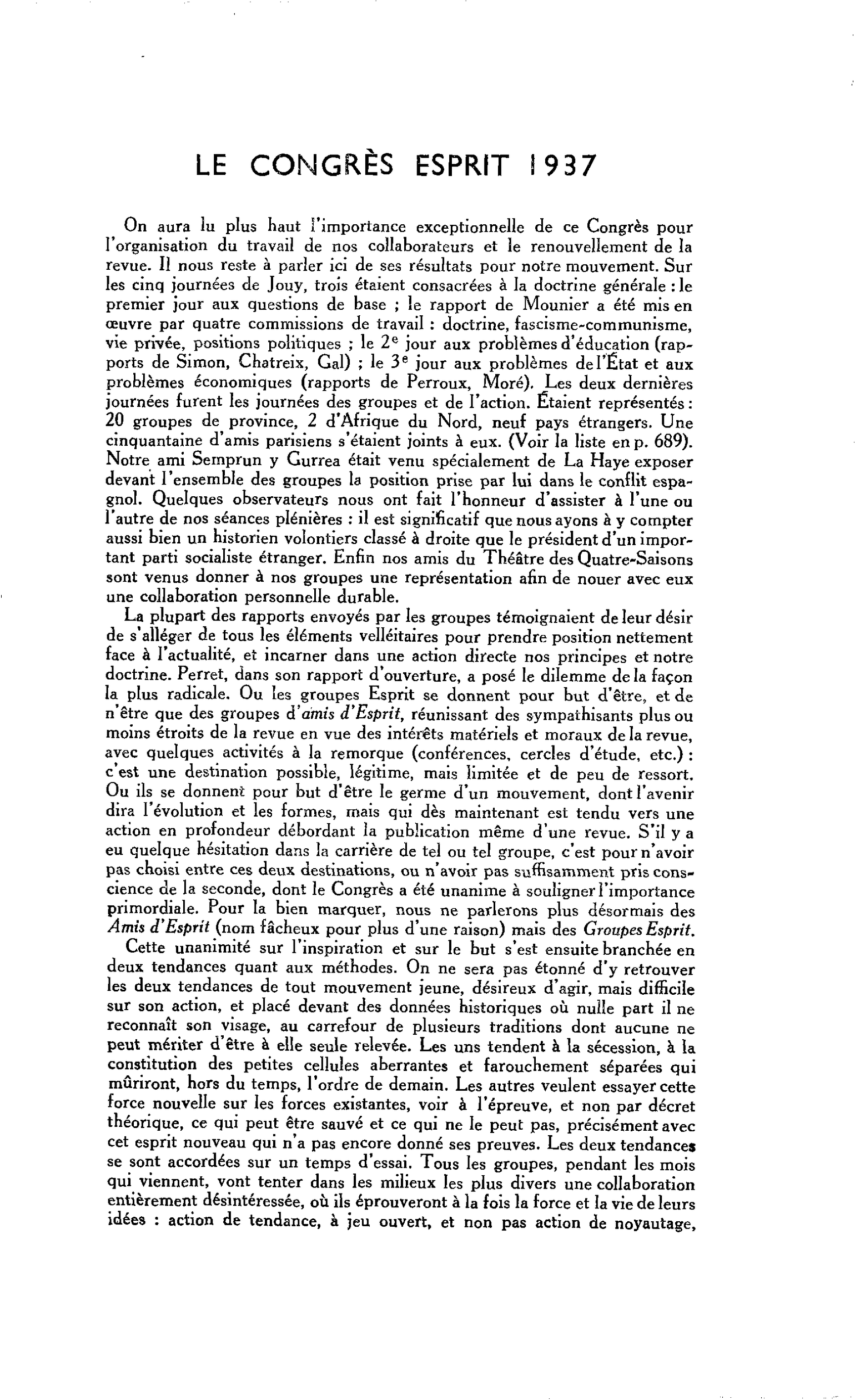 LA CITÉ : LE CONGRES ESPRIT 1937