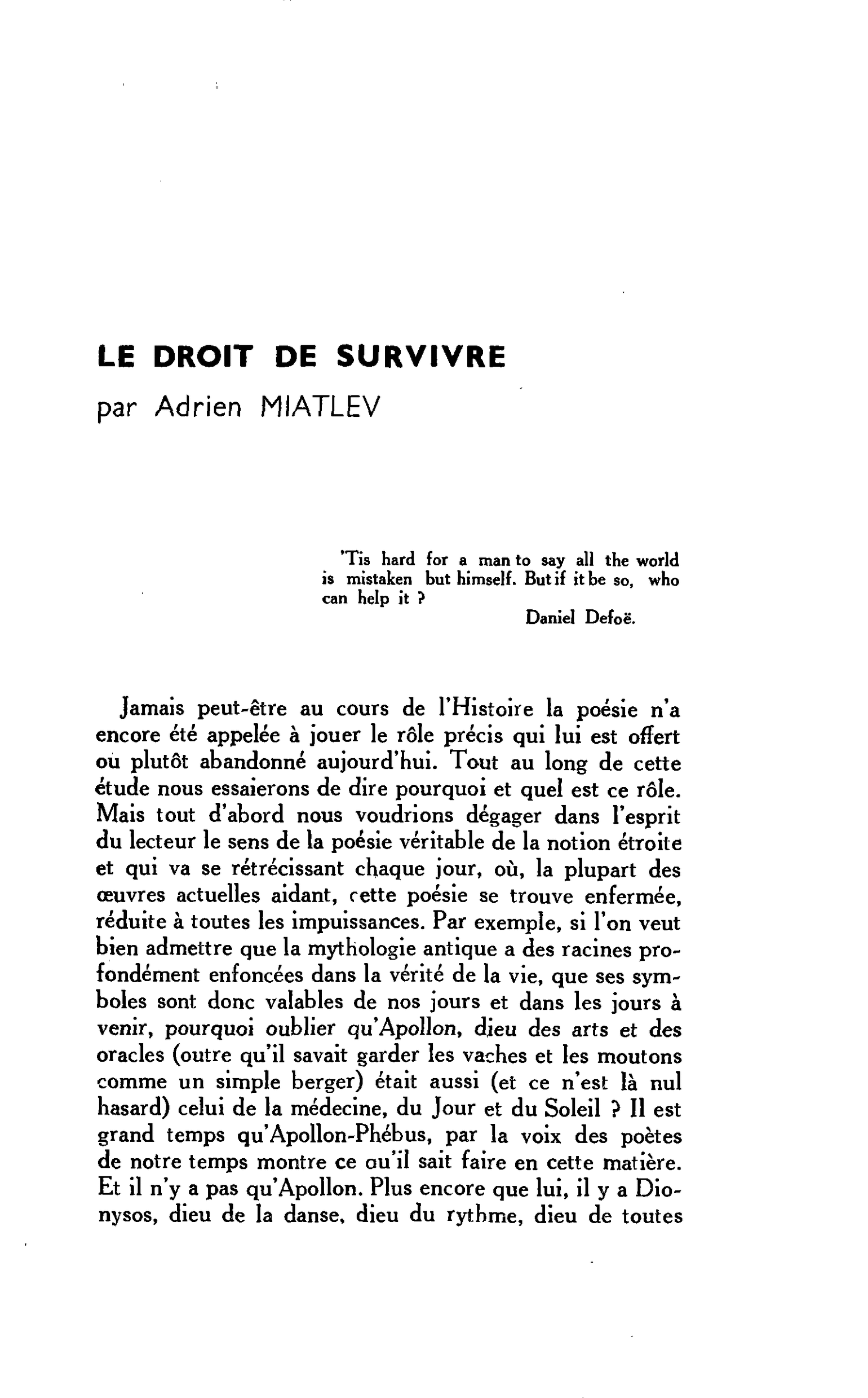 LE DROIT DE SURVIVRE