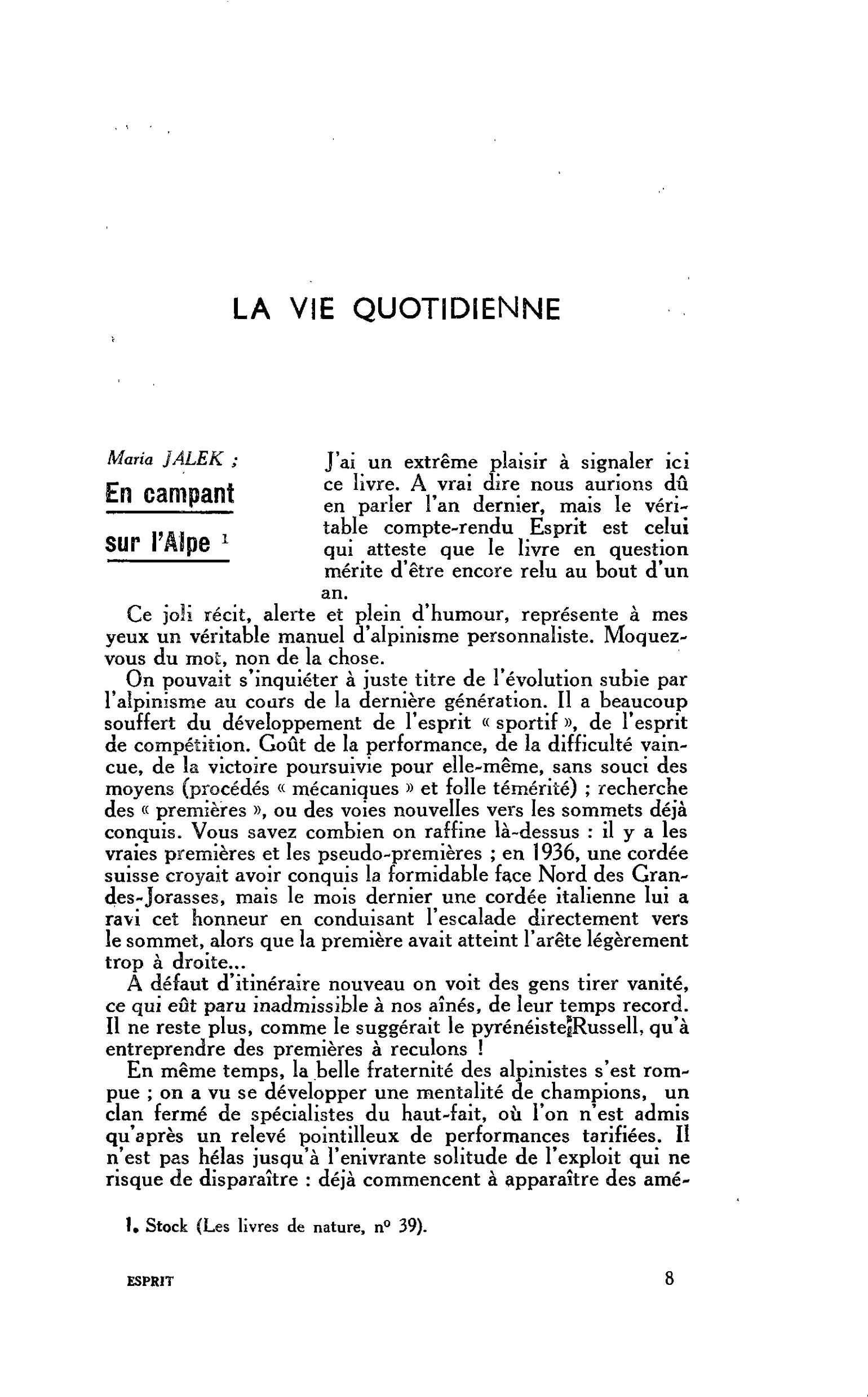 LA VIE QUOTIDIENNE. Maria JALEK : En campant sur l’Alpe