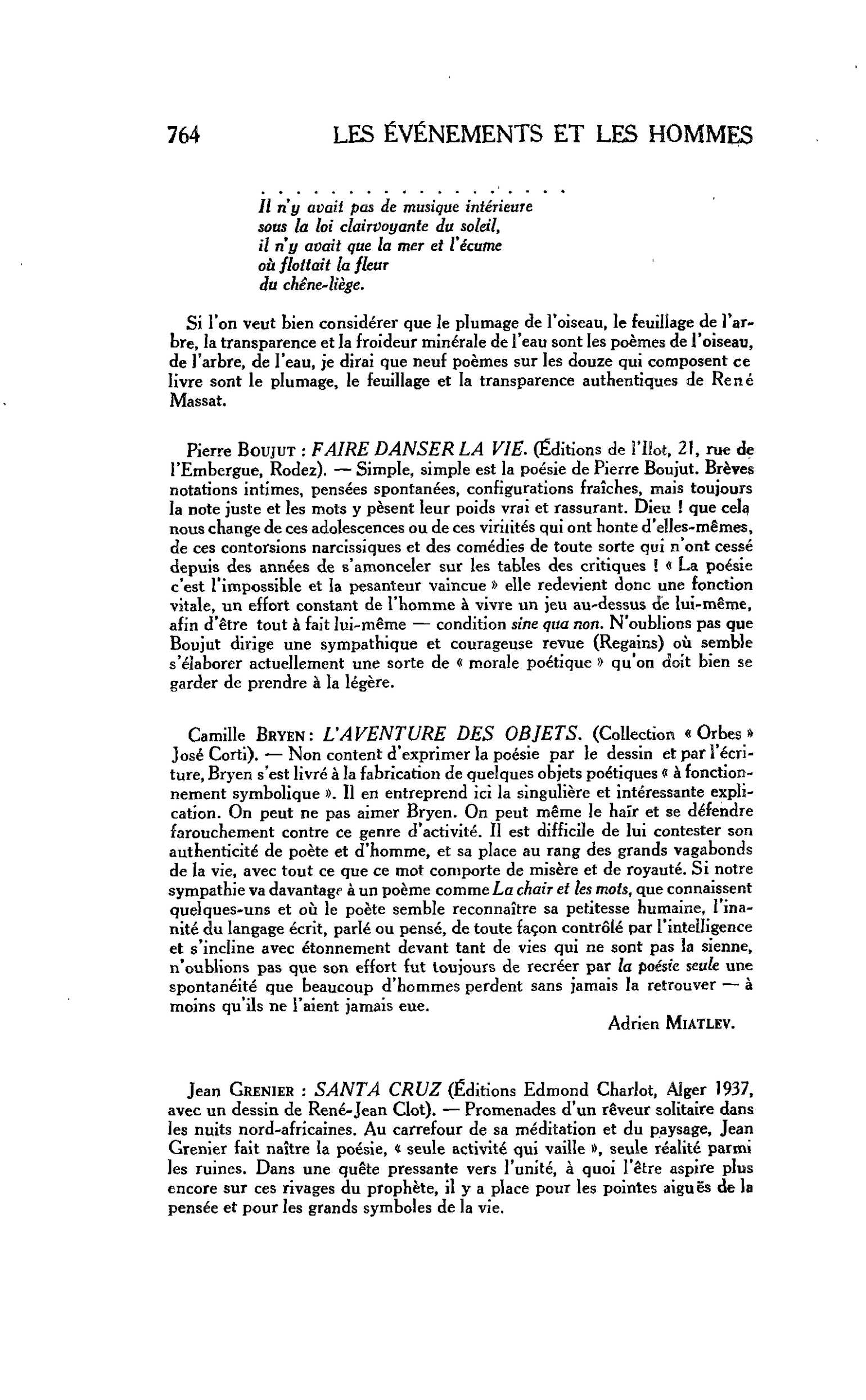 LES LETTRES. Jean Grenier : SANTA CRUZ