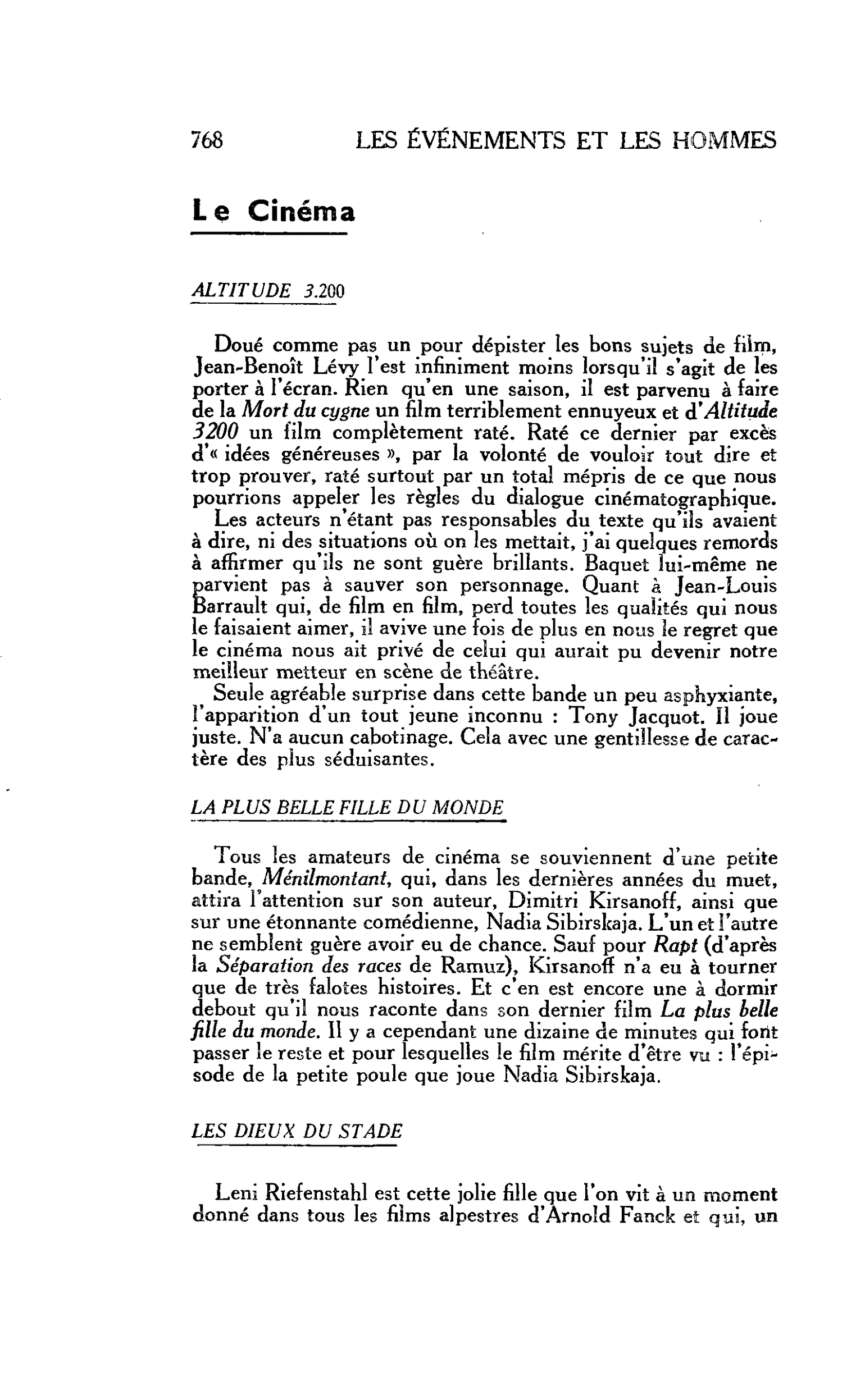 LES ARTS. Le Cinéma : ALTITUDE 3.200