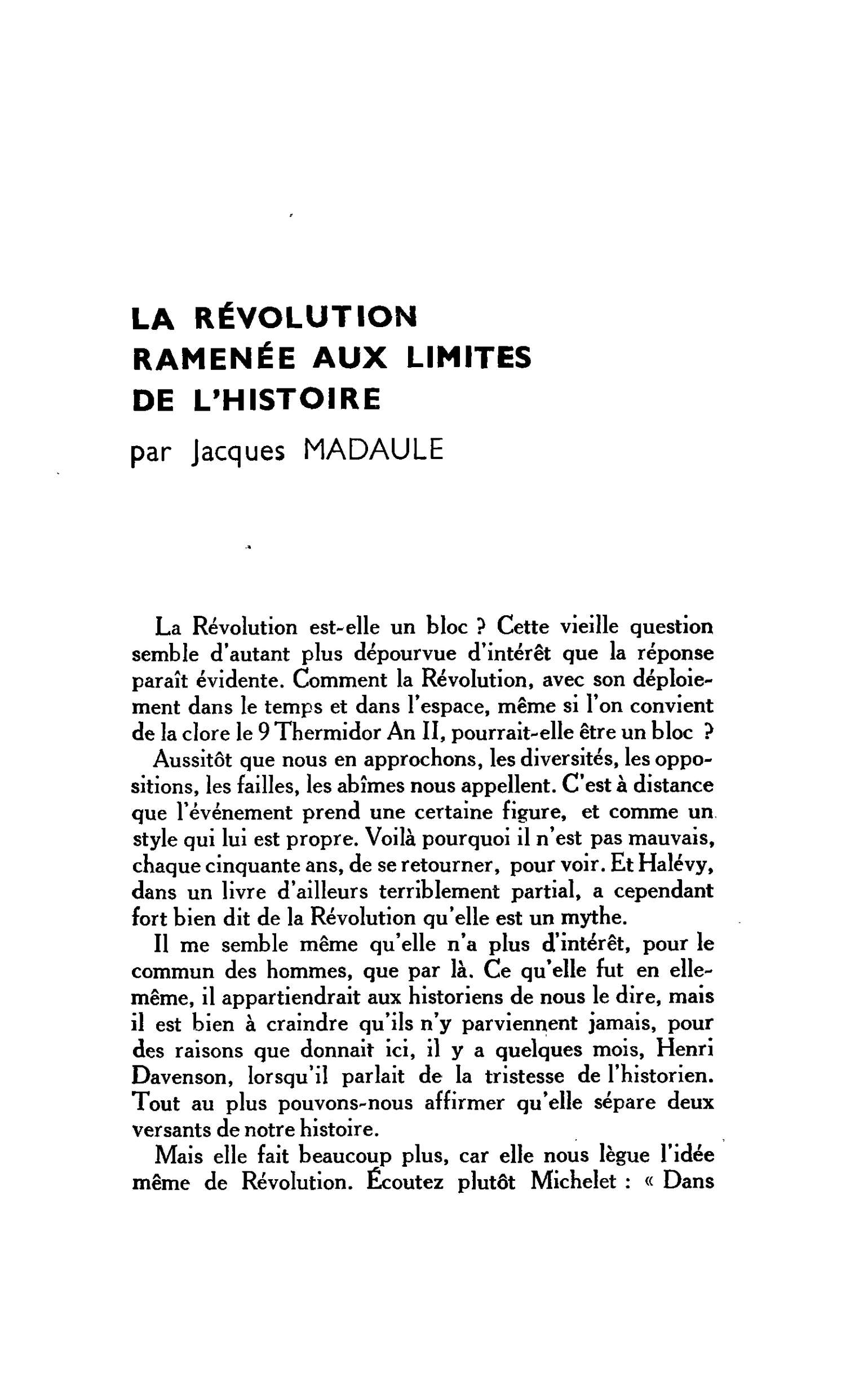 LA RÉVOLUTION RAMENÉE AUX LIMITES DE L’HISTOIRE