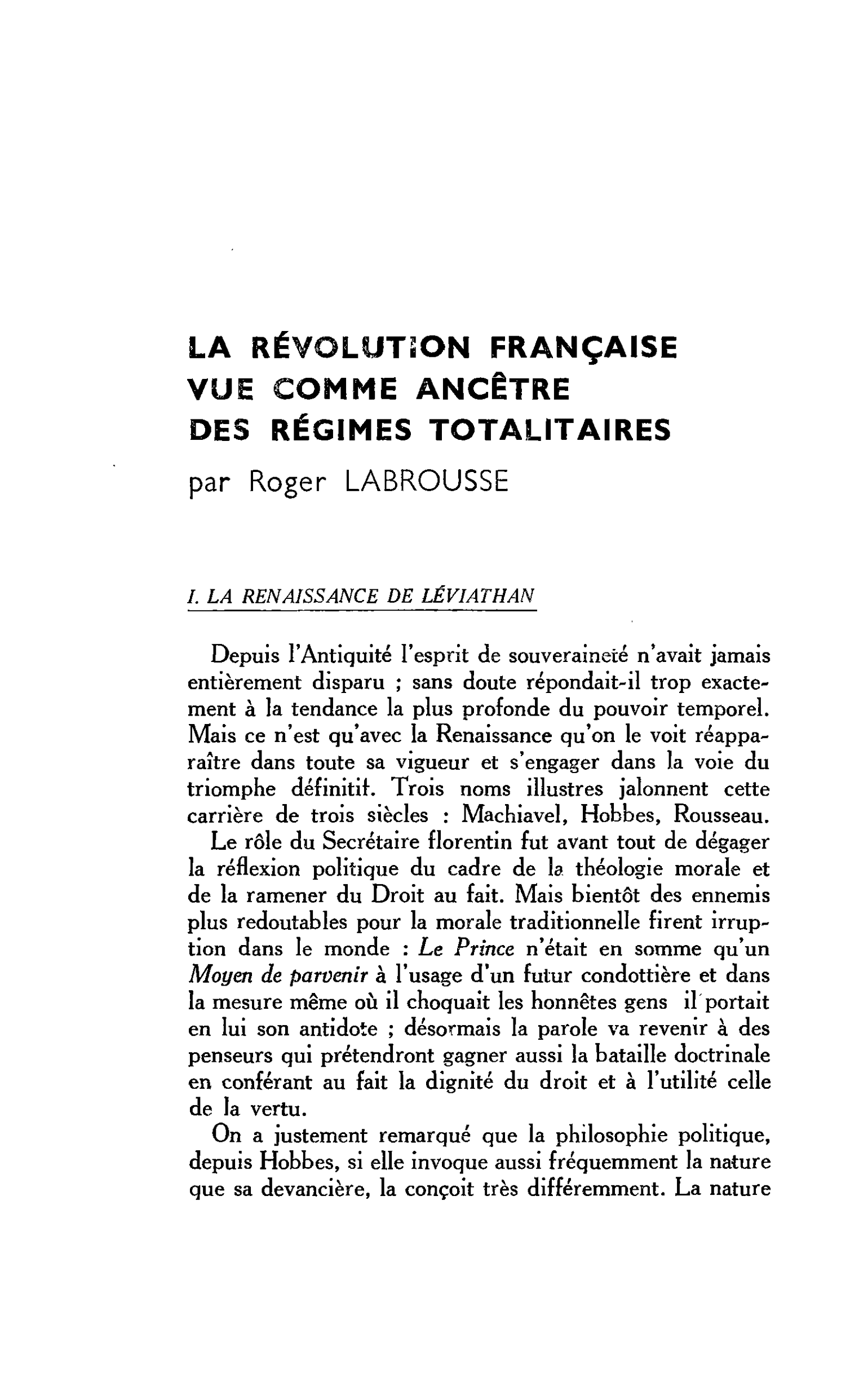 LA RÉVOLUTION FRANÇAISE VUE COMME ANCÊTRE DES RÉGIMES TOTALITAIRES