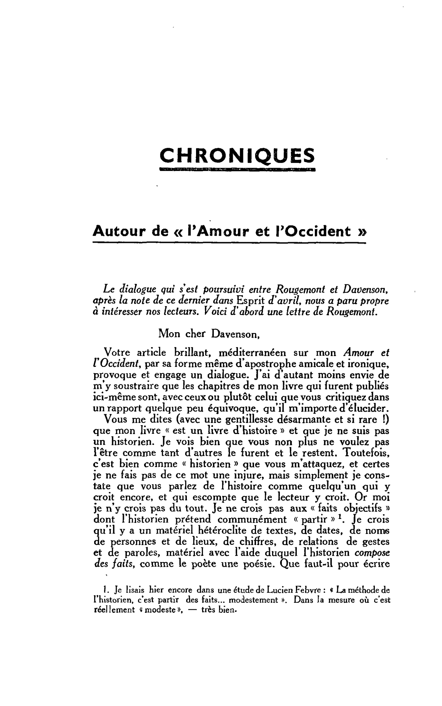Autour de « l’Amour et l’Occident »