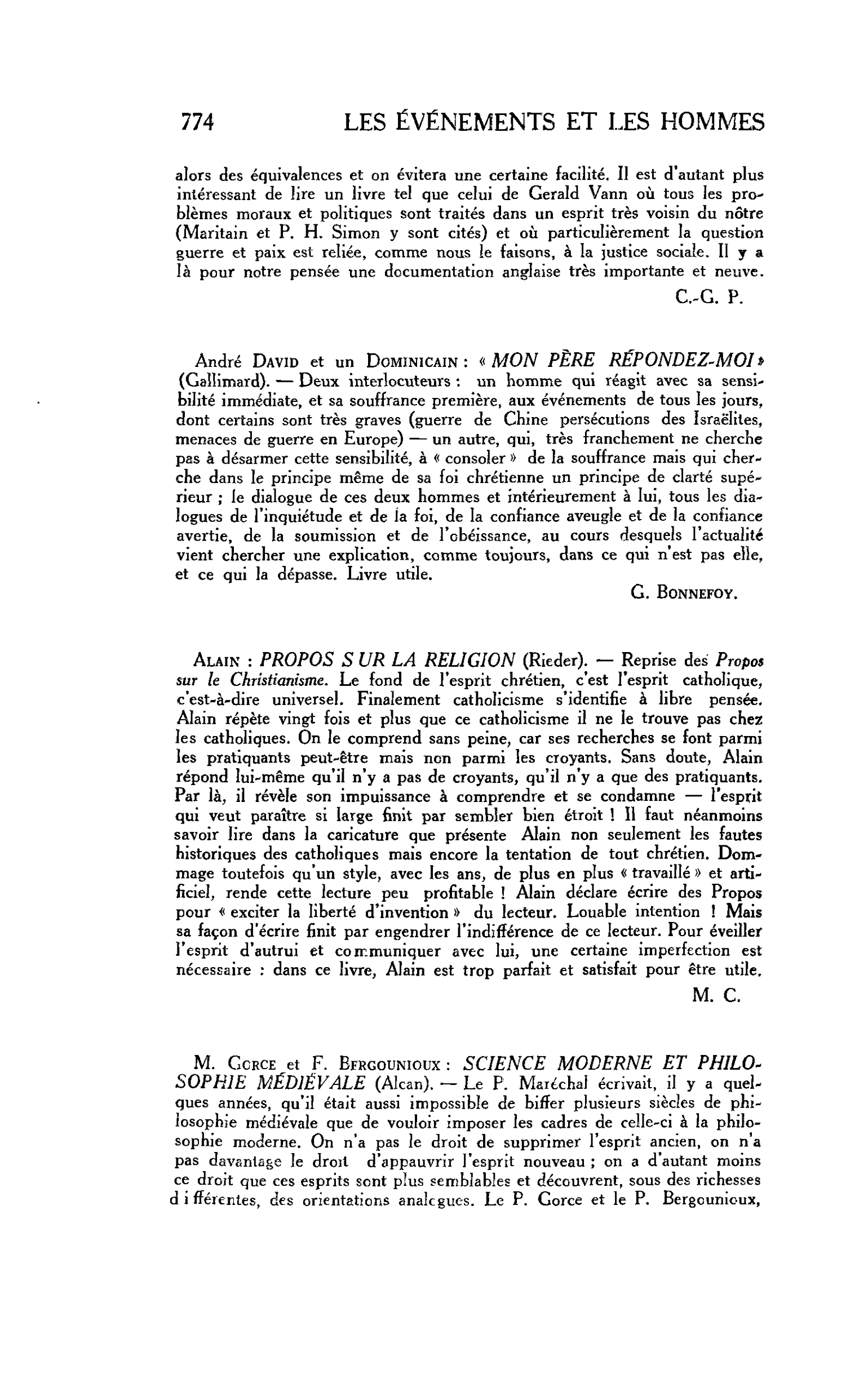 LA PENSEE ENGAGÉE. M. Gore et F. Bergounioux : SCIENCE MODERNE ET PHILOSOPHIE MÉDIÉVALE