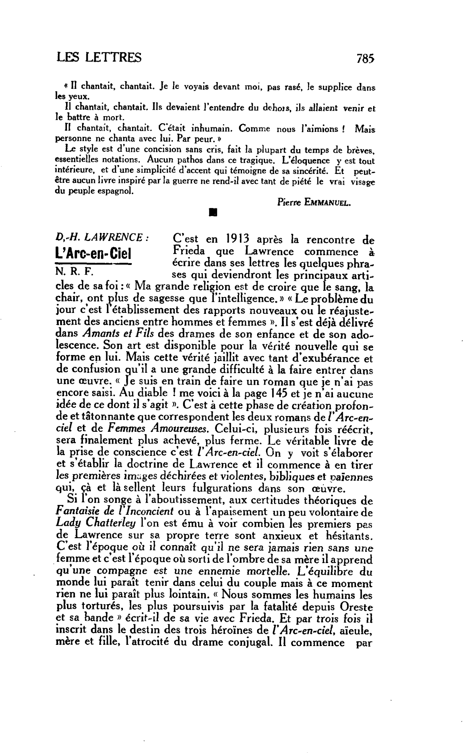 LES LETTRES. D.-H. LAWRENCE : L’Arc-en-Ciel