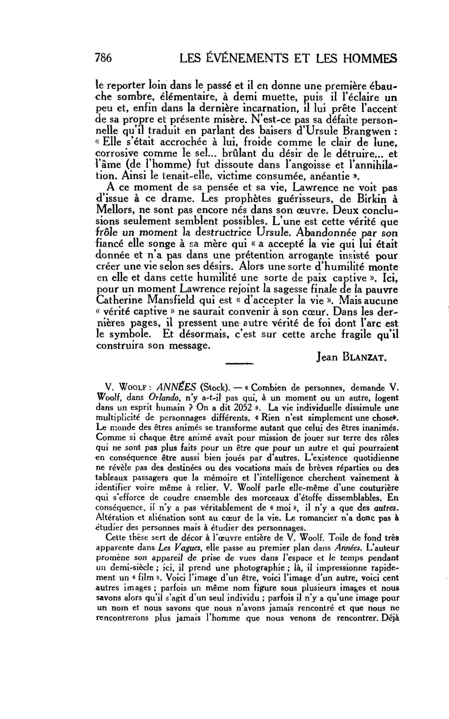 LES LETTRES. V. Woolf : ANNÉES