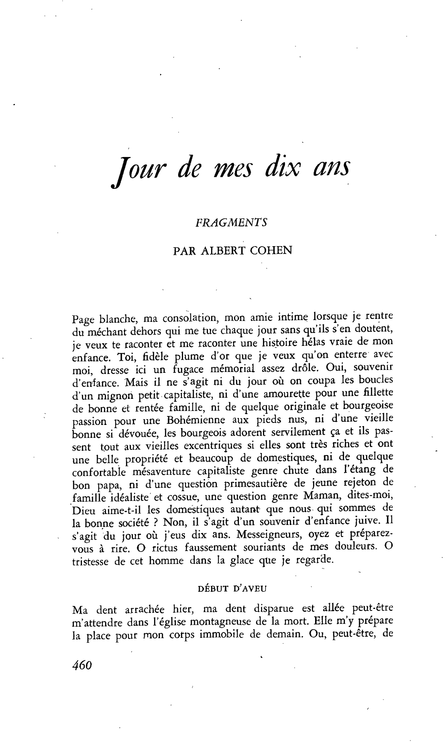 Jour de mes dix ans. FRAGMENTS