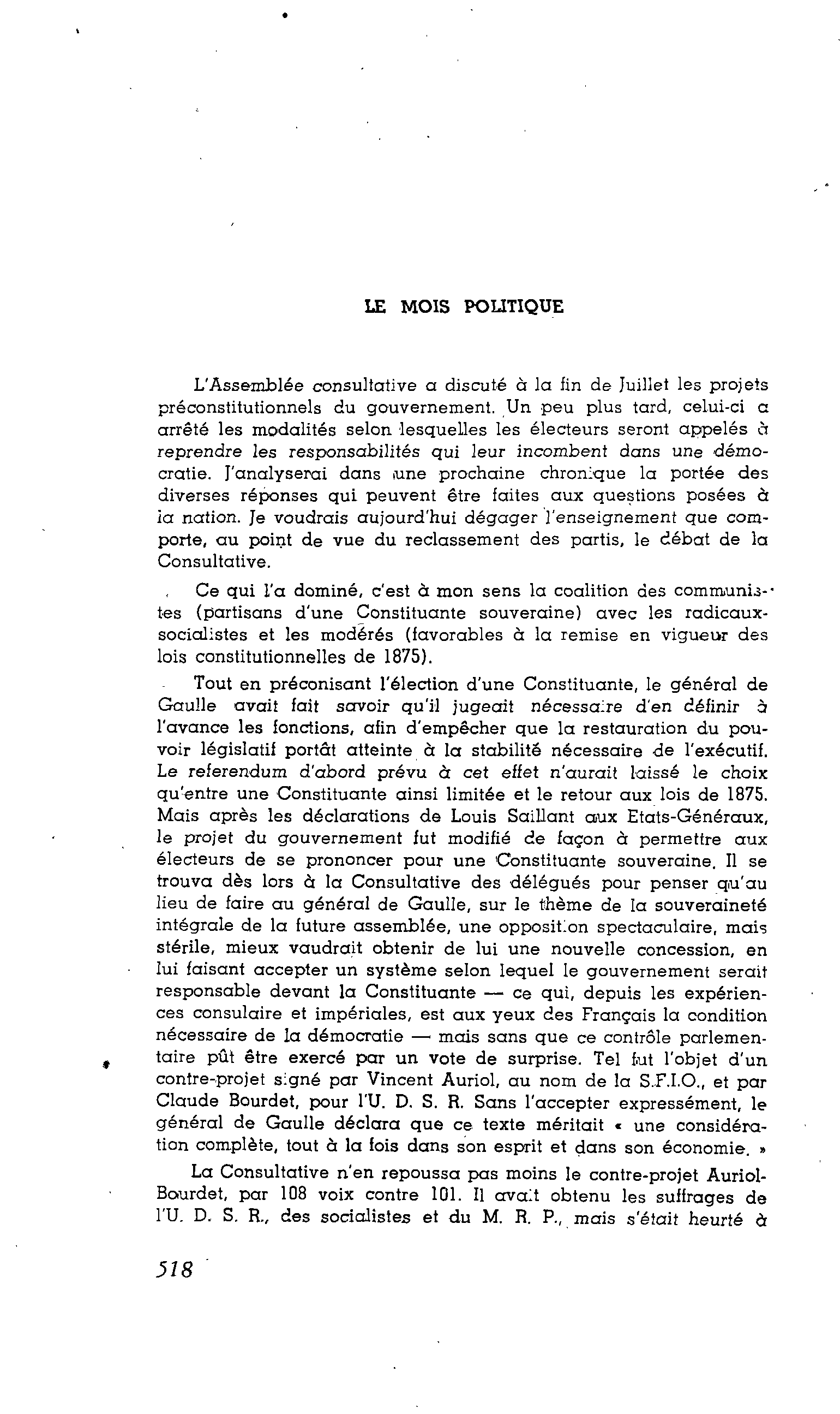Le mois politique