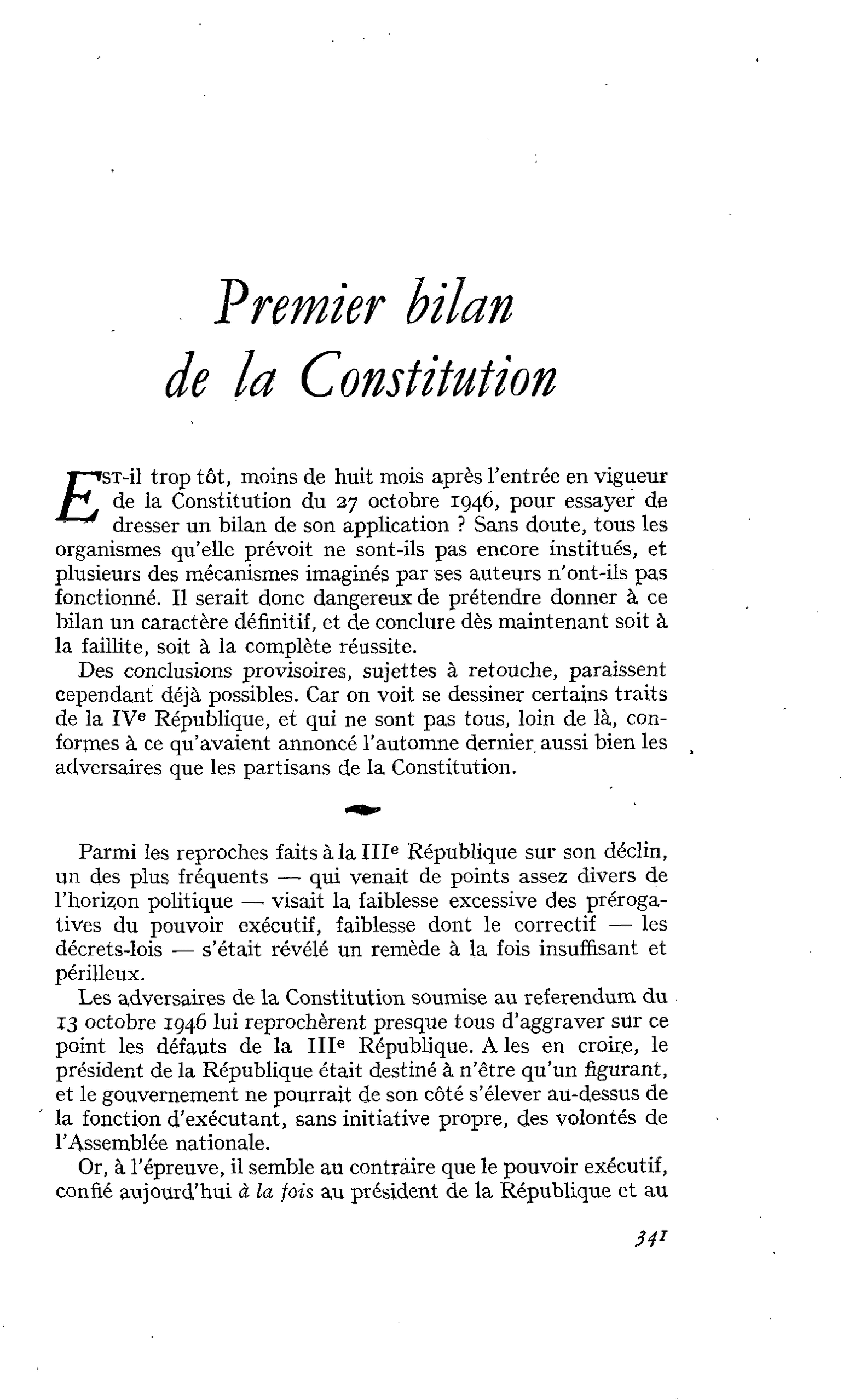 Premier bilan de la Constitution