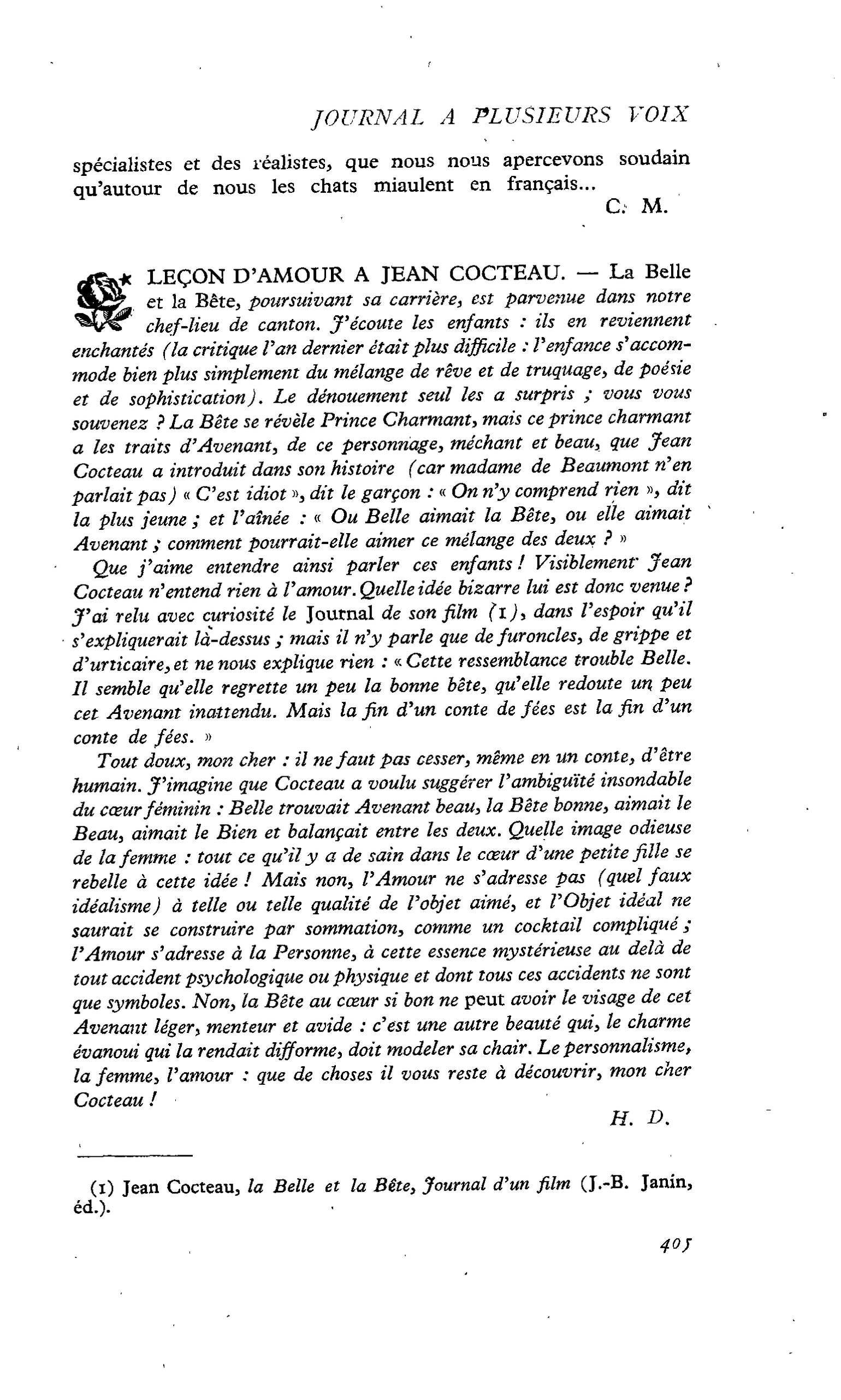 LEÇON D’AMOUR A JEAN COCTEAU
