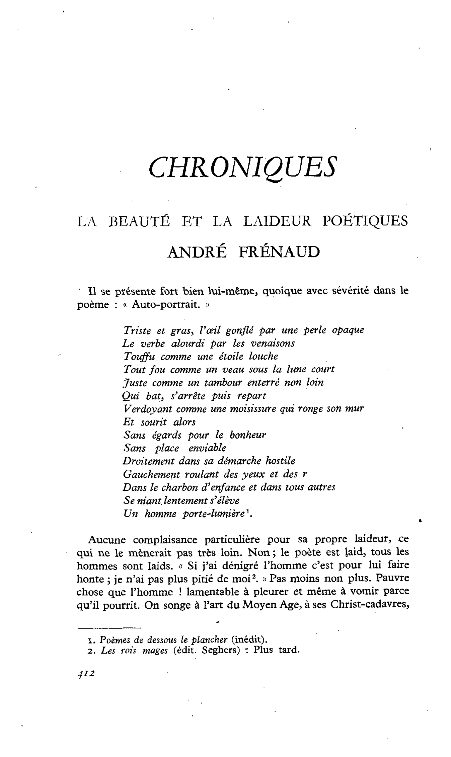 LA BEAUTÉ ET LA LAIDEUR POÉTIQUES ANDRÉ FRÉNAUD