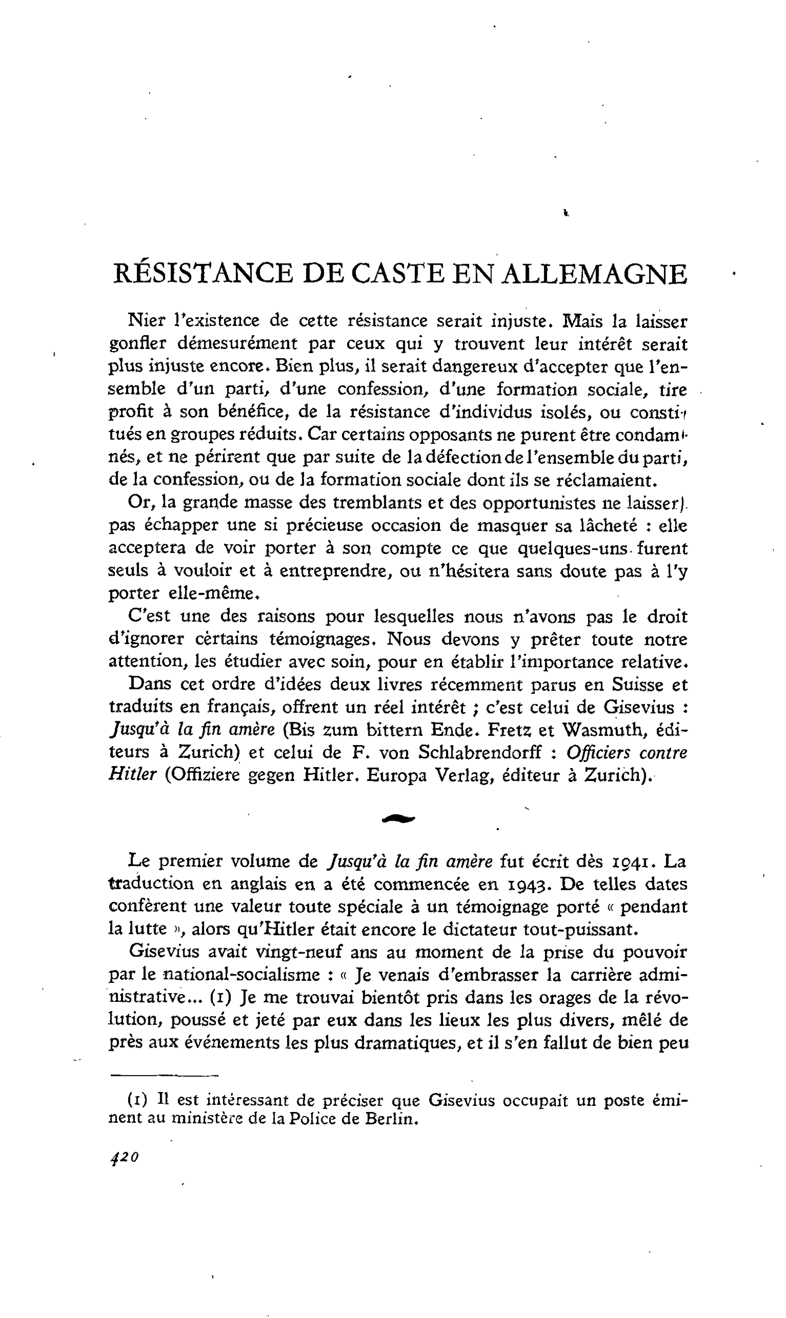 RÉSISTANCE DE CASTE EN ALLEMAGNE