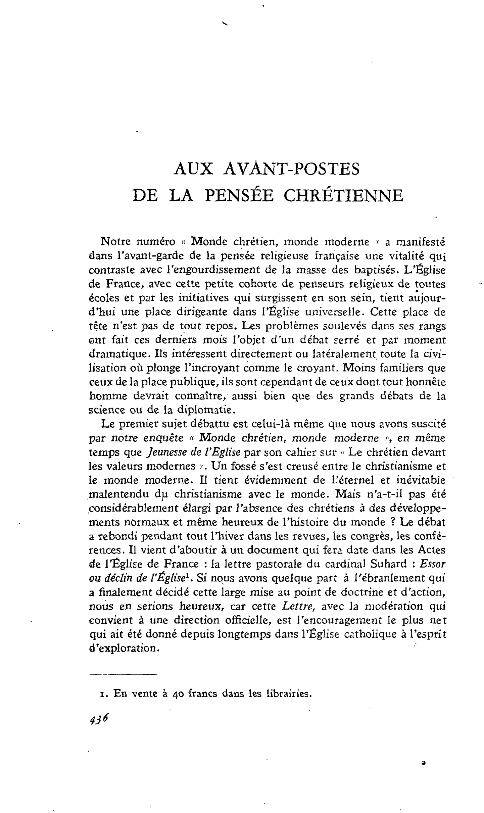 AUX AVANT-POSTES DE LA PENSÉE CHRÉTIENNE