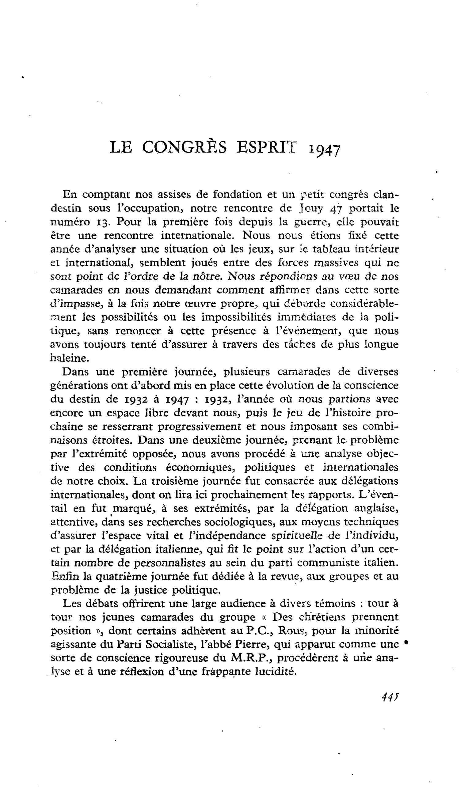 LE CONGRÈS ESPRIT 1947