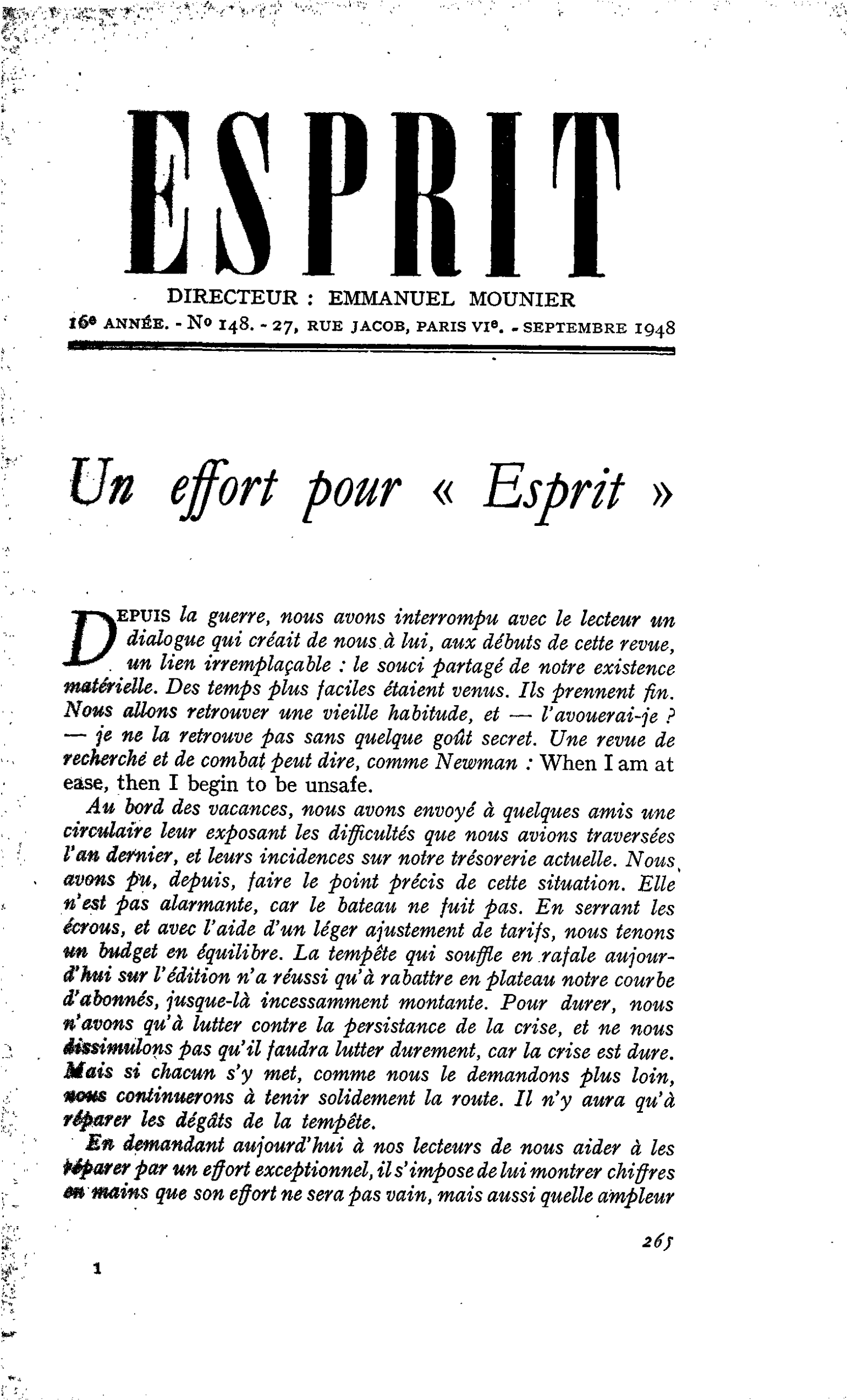 Un effort pour « Esprit »