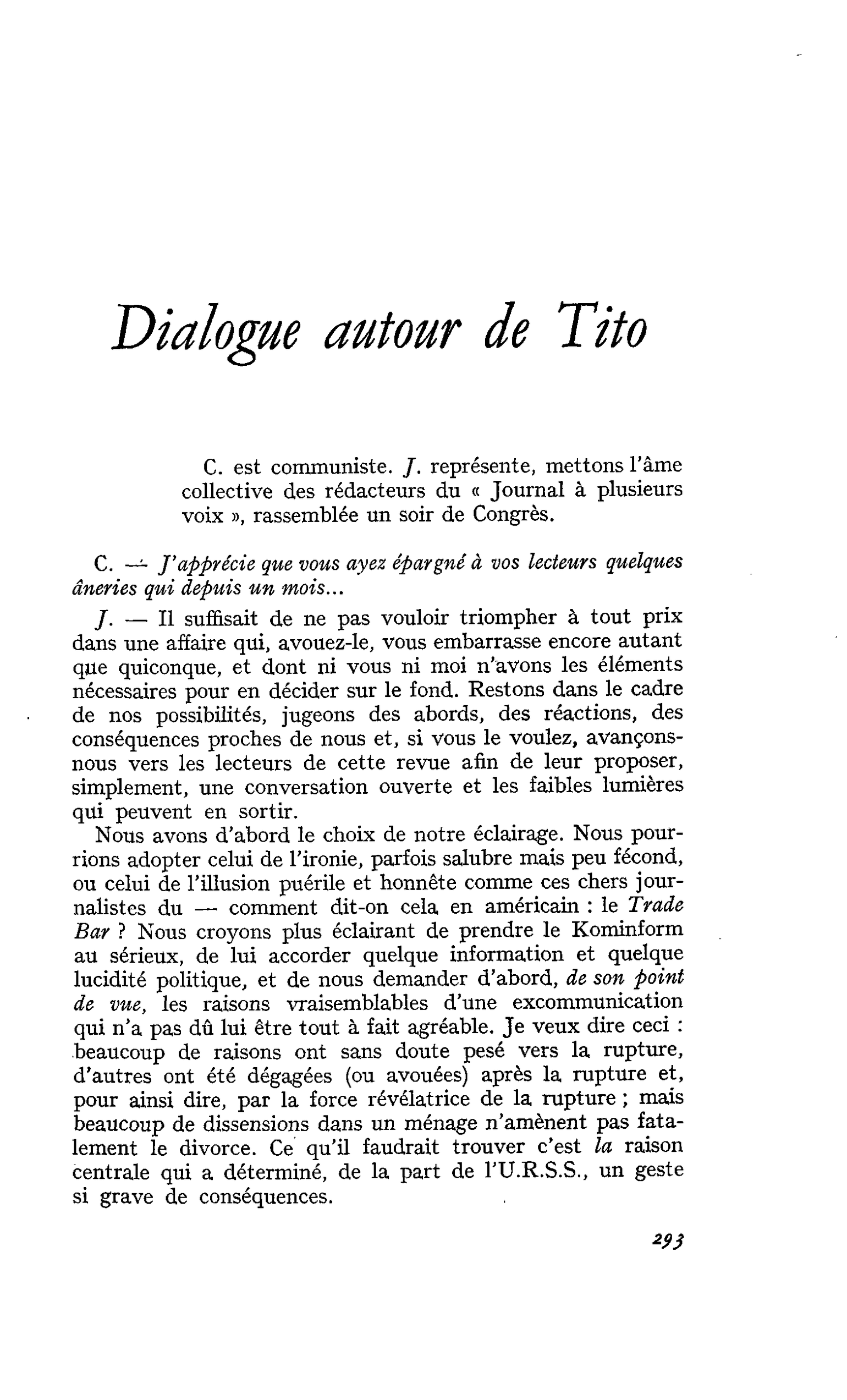 Dialogue autour de Tito
