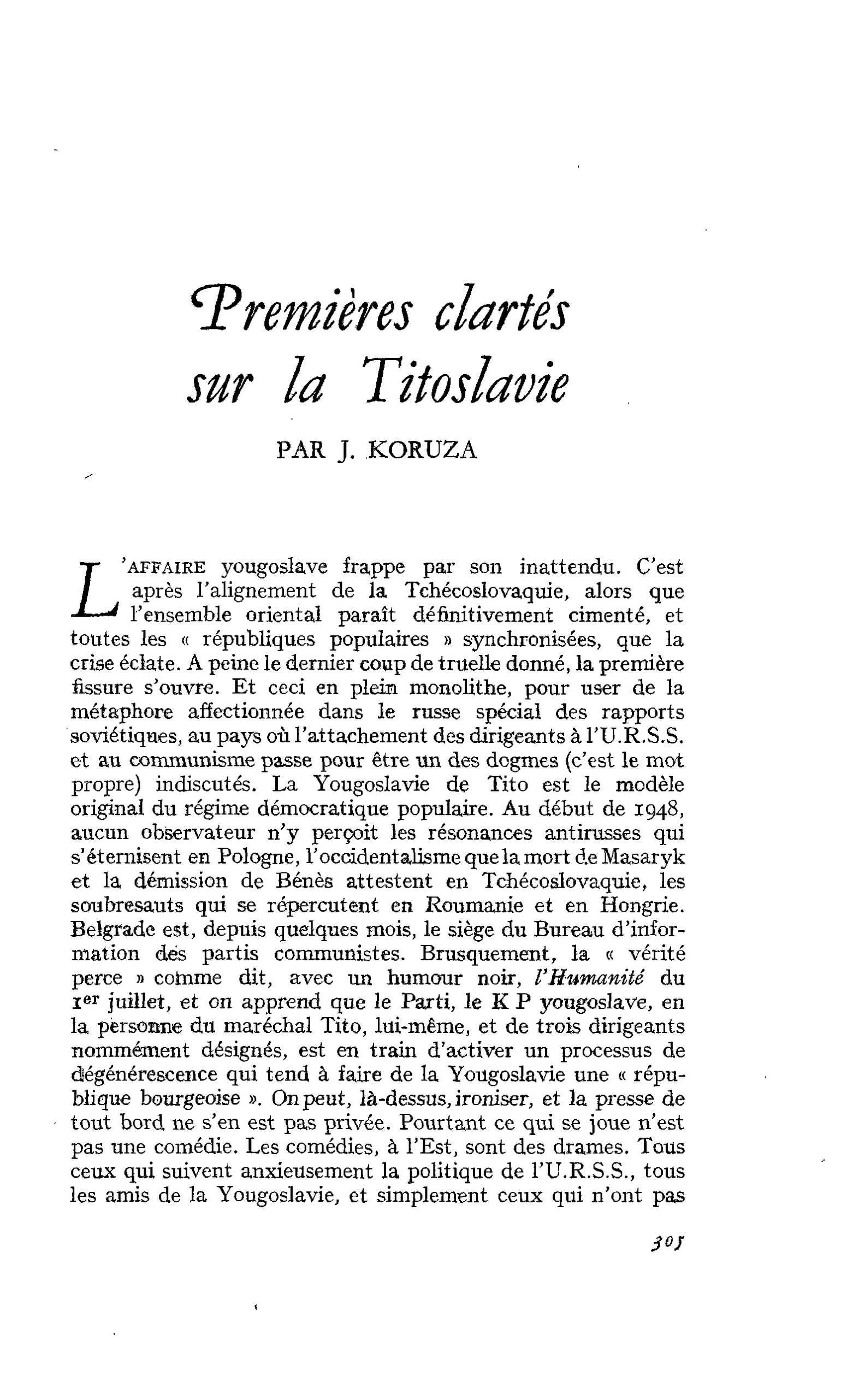 Premières clartés sur la Titoslavie