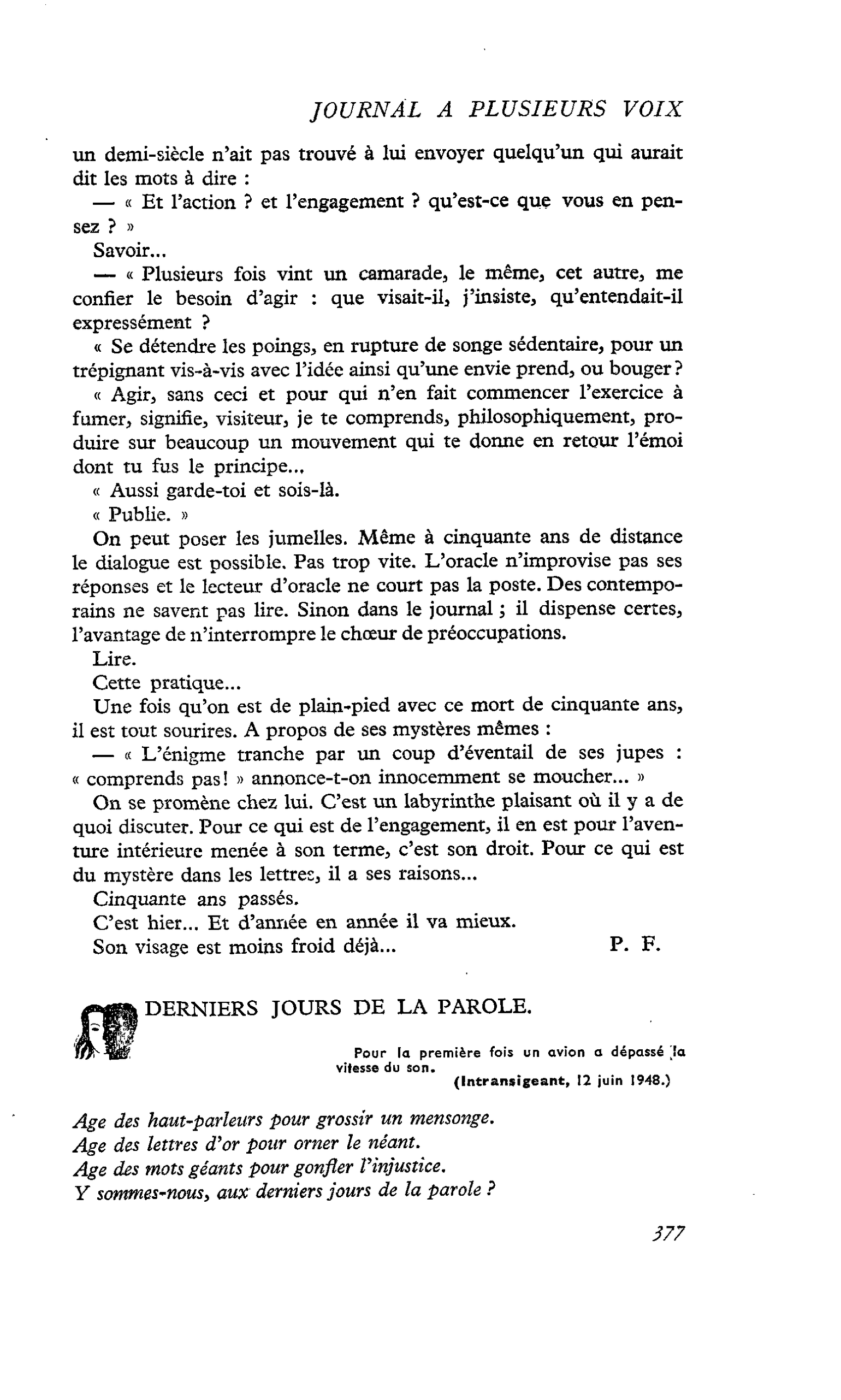 DERNIERS JOURS DE LA PAROLE