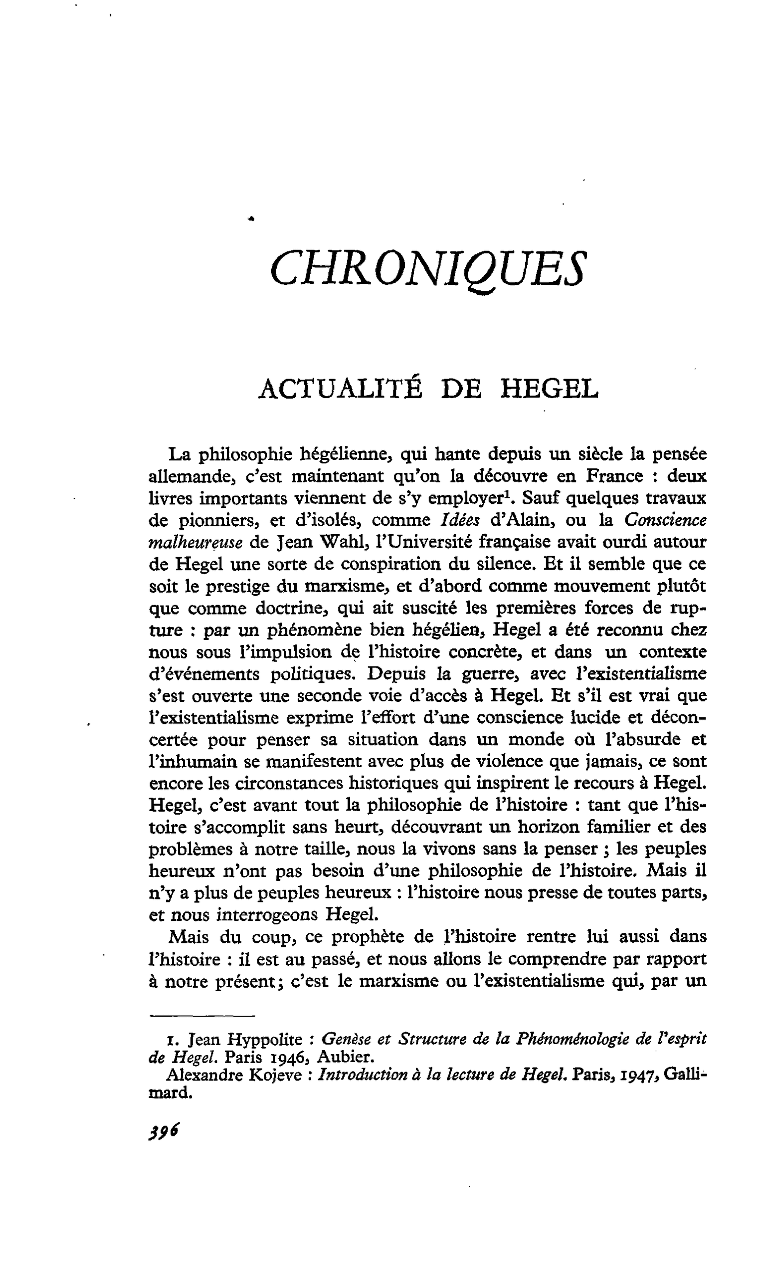 ACTUALITÉ DE HEGEL
