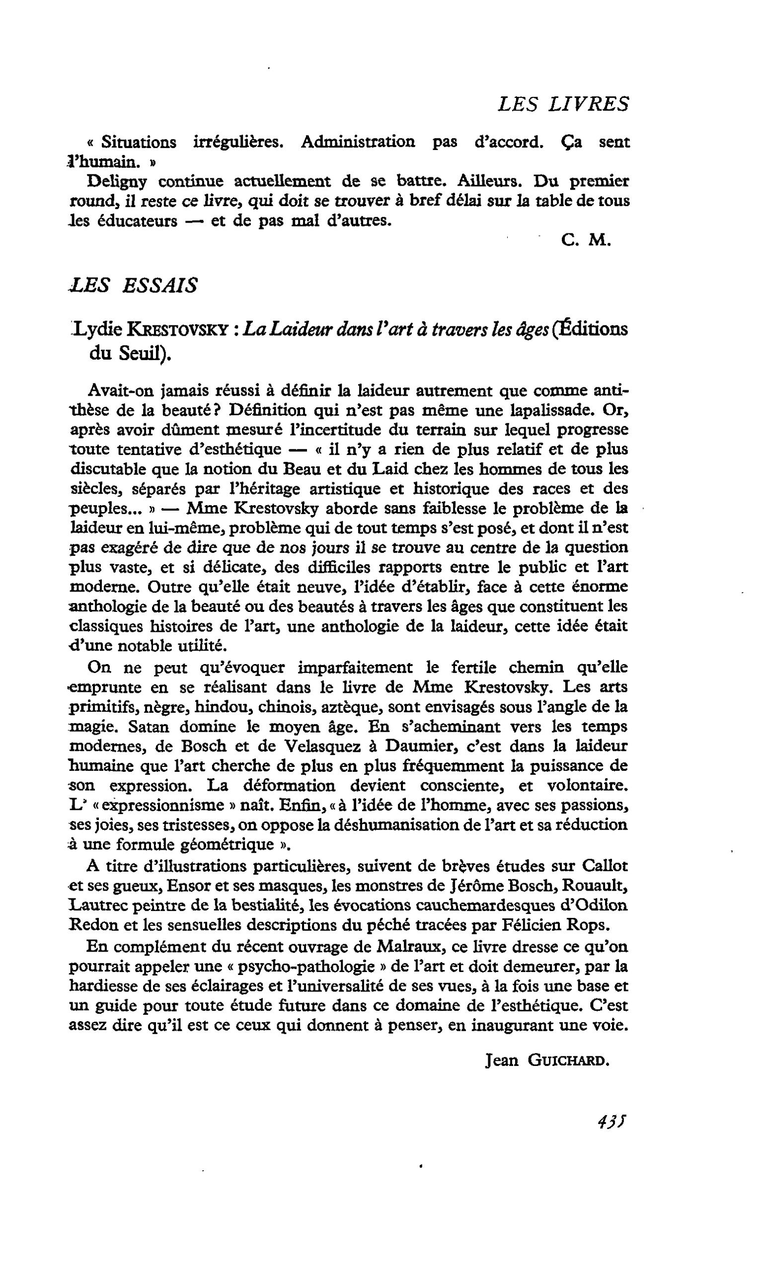LES ESSAIS. Lydie KRestovsky : La Laideur dans l’art à travers les âges
