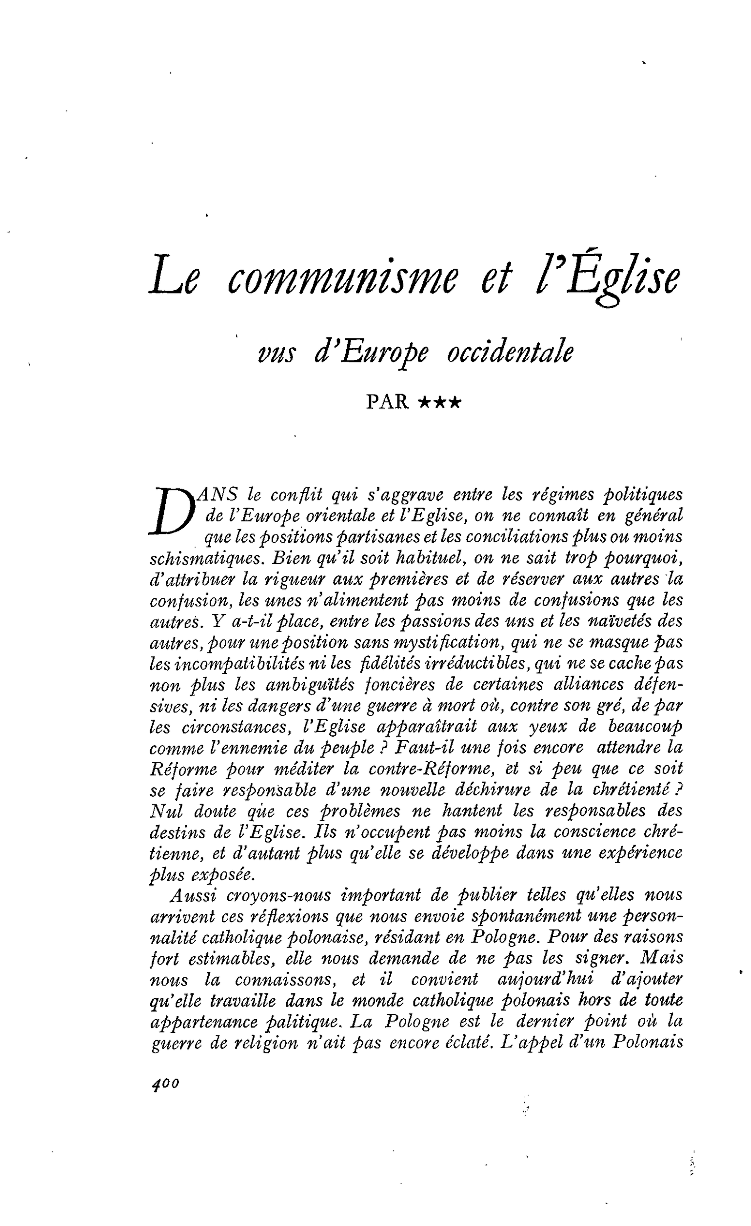 Le communisme et l’Église vus d’Europe occidentale