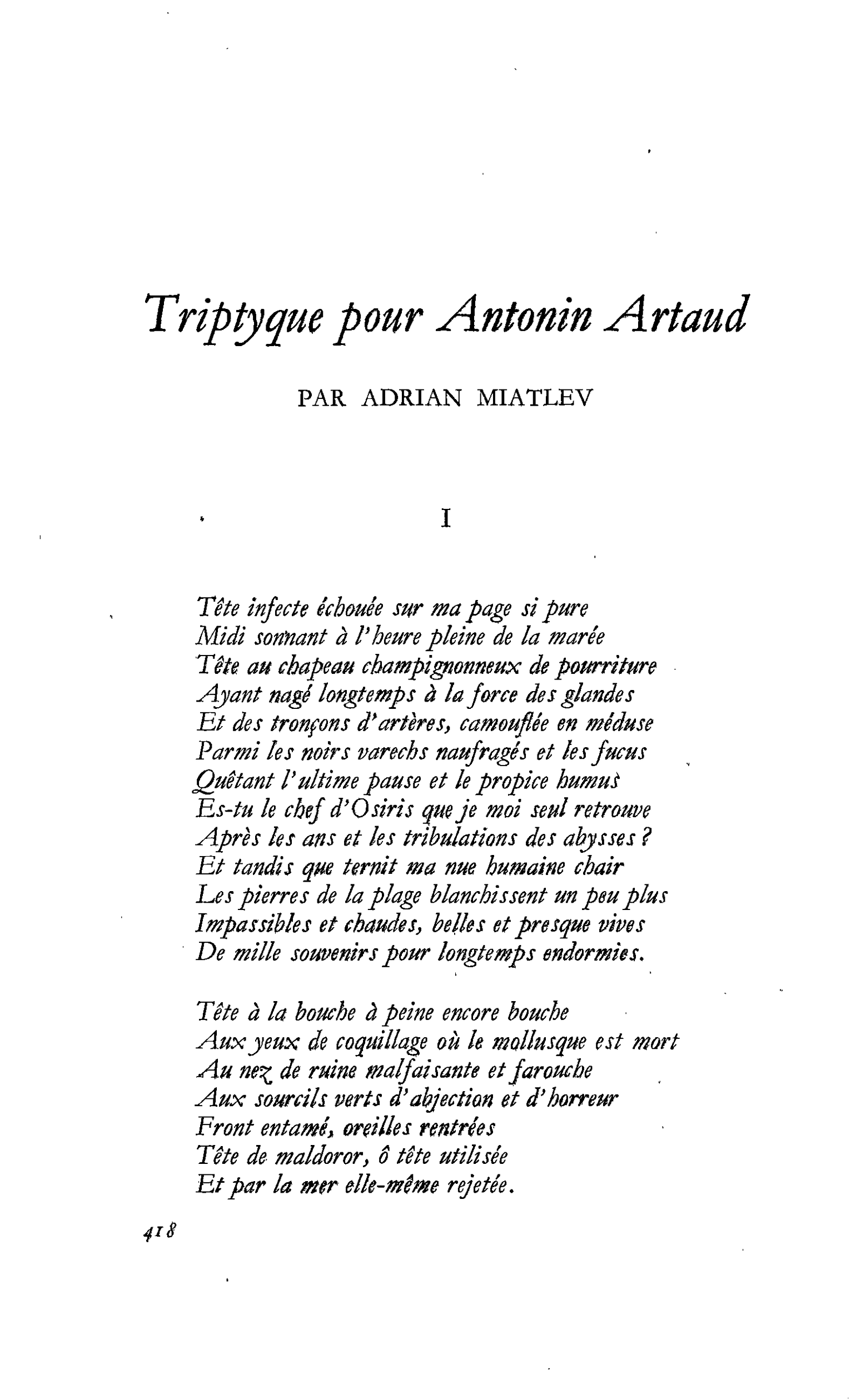 Triptyque pour Antonin Artaud