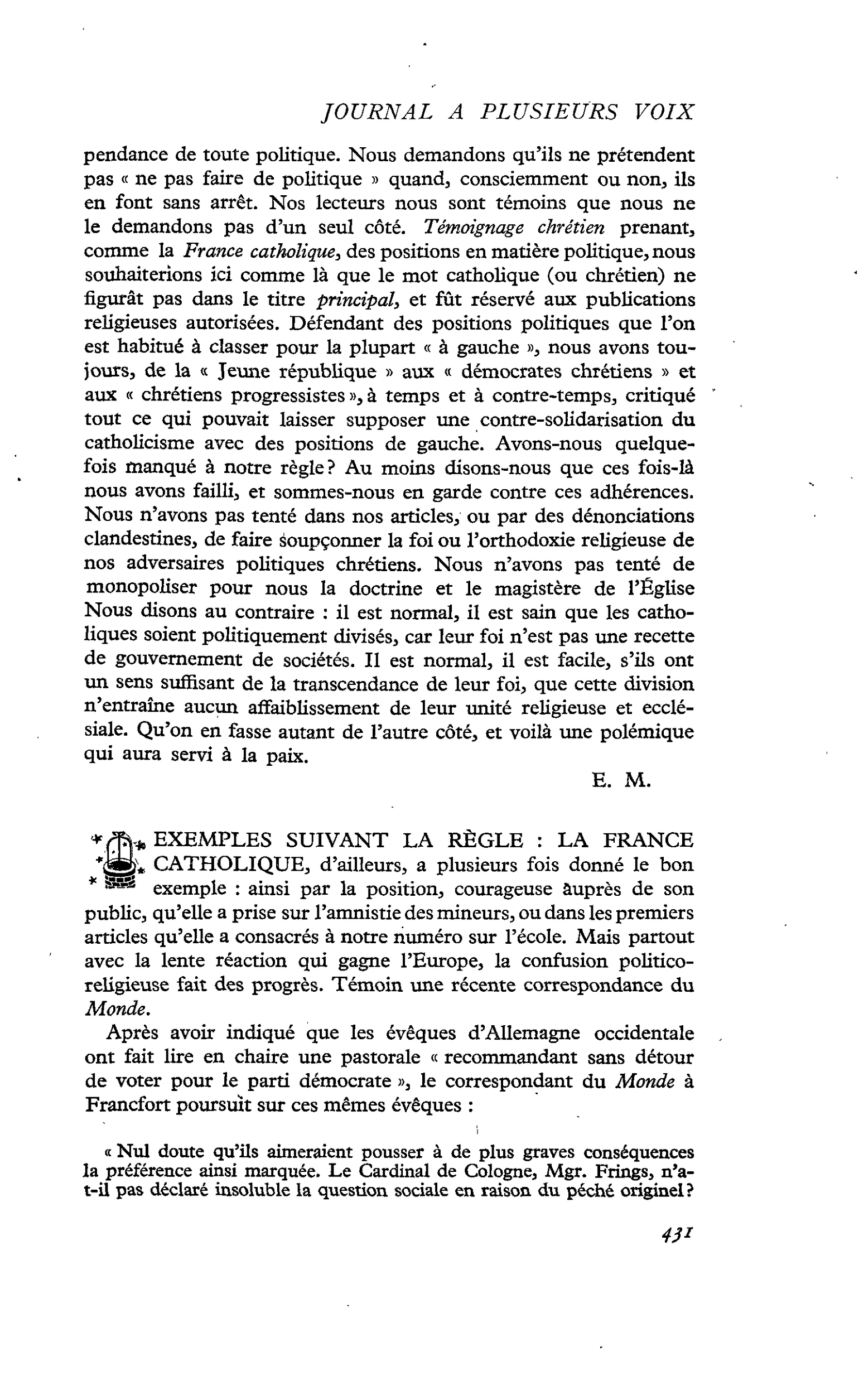 Exemples suivant la règle: la France catholique