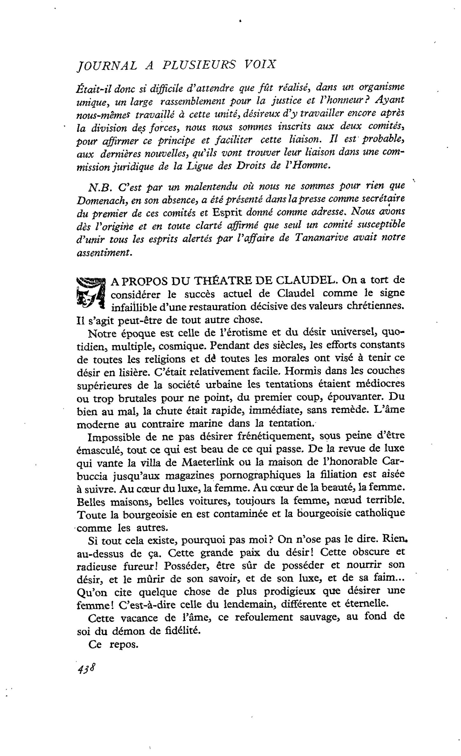 A PROPOS DU THÉÂTRE DE CLAUDEL