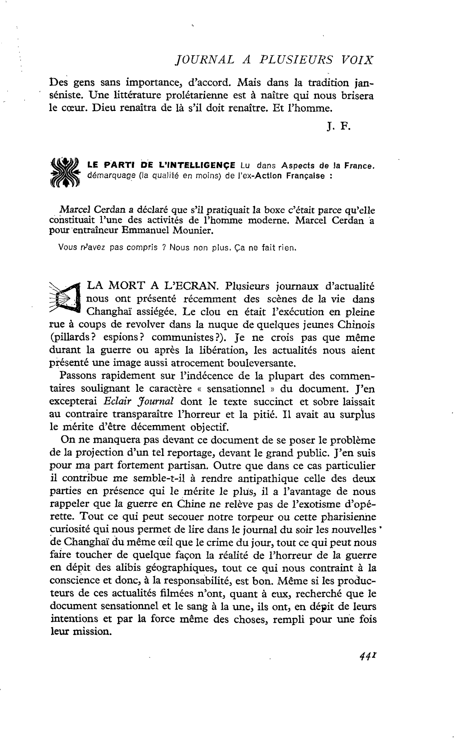 LE PARTI DE L’INTELLIGENCE