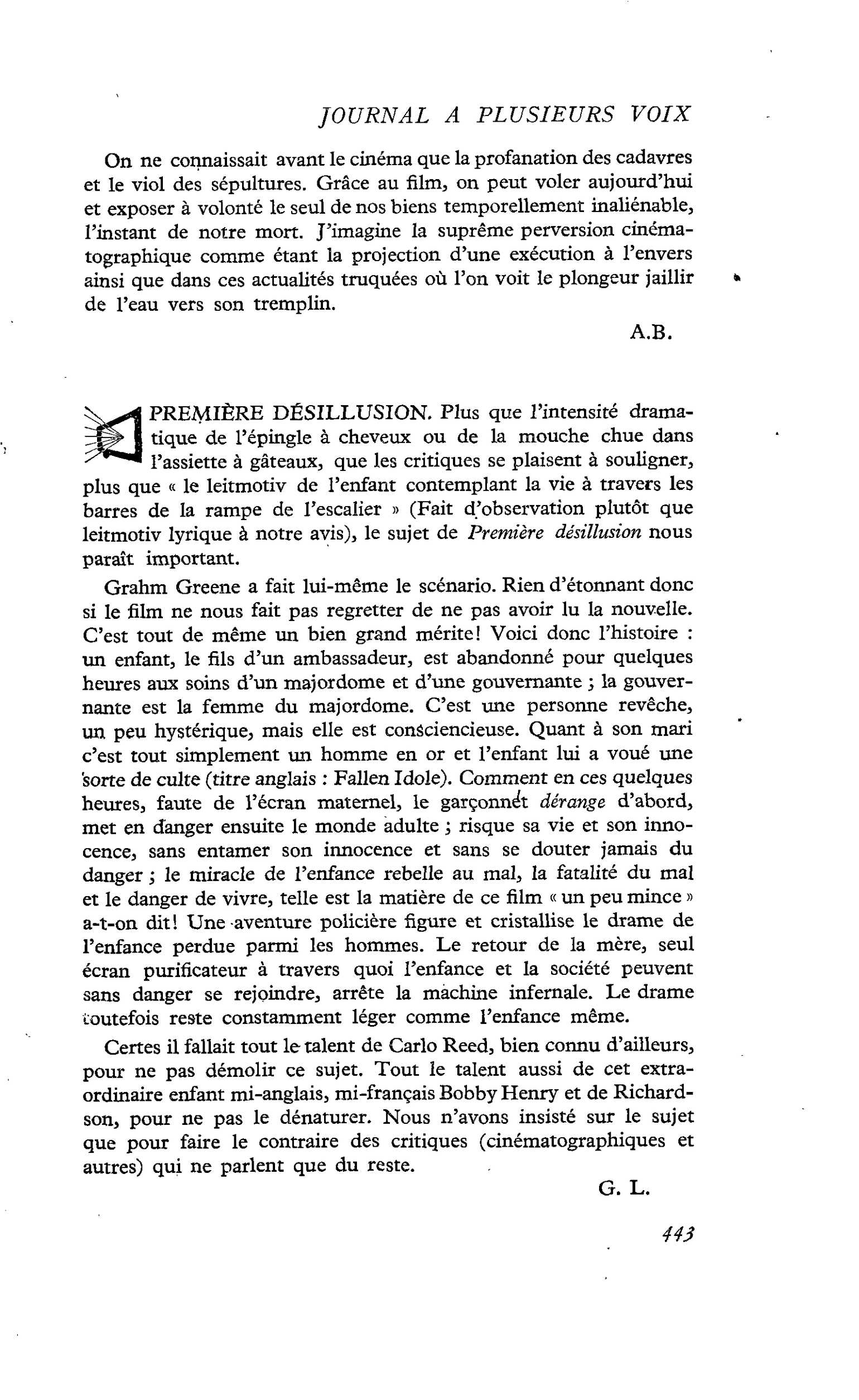 PREMIÈRE DÉSILLUSION
