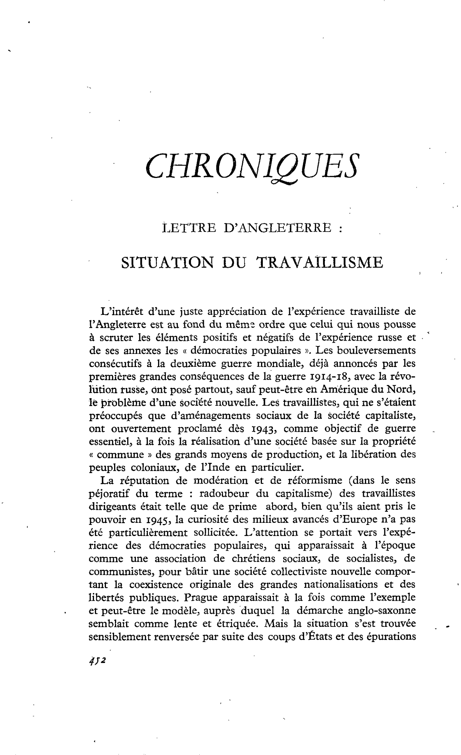 LETTRE D’ANGLETERRE : SITUATION DU TRAVAILLISME