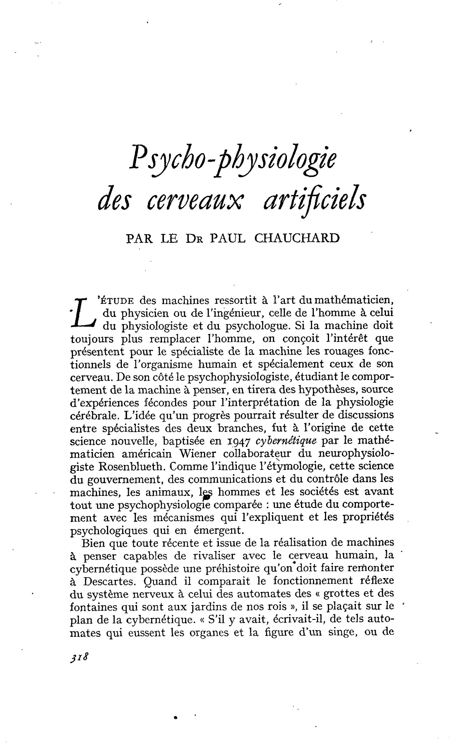 Psycho-physiologie des cerveaux artificiels