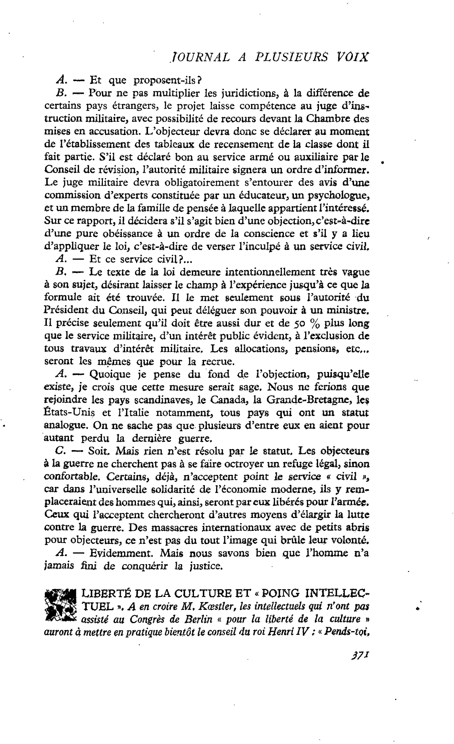 LIBERTÉ DE LA CULTURE ET « POING INTELLECTUEL »