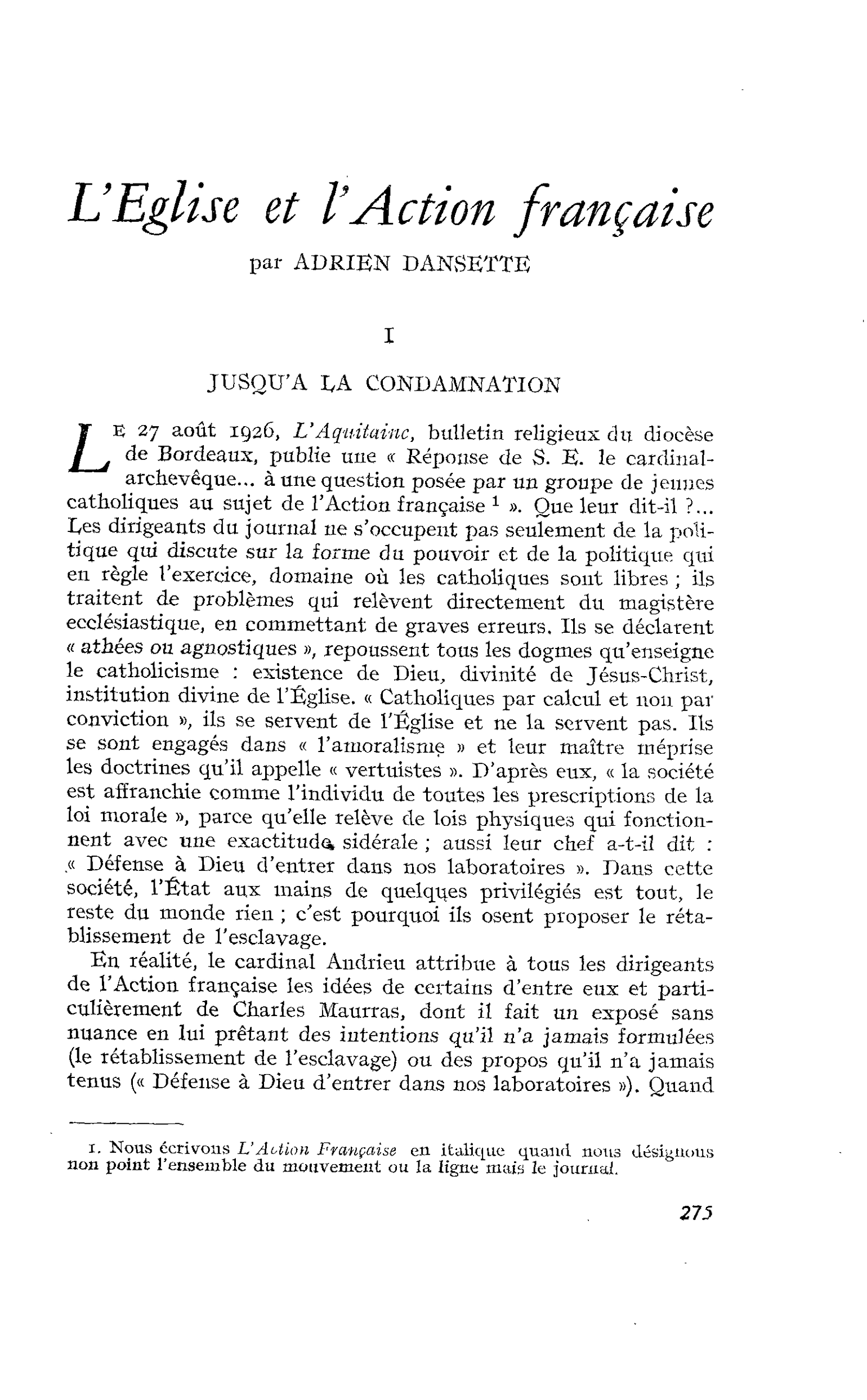 L’Eglise et l’Action française