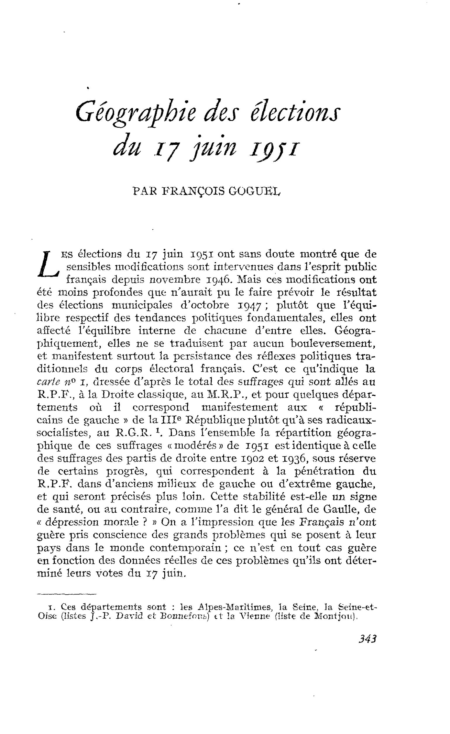 Géographie des élections du 17 juin 1951