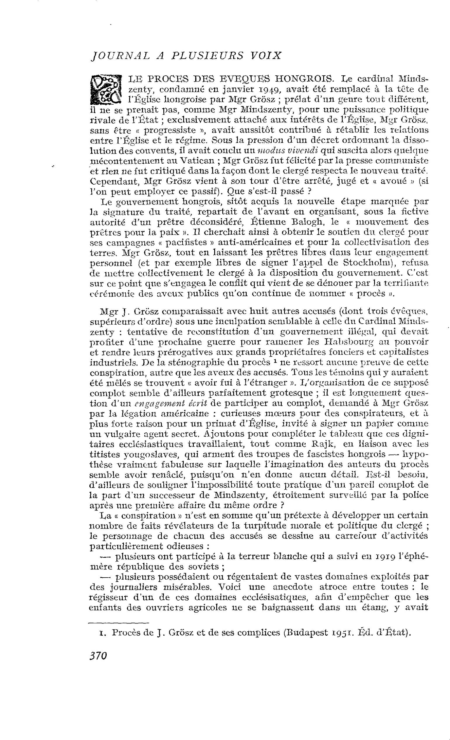LE PROCES DES EVEQUES HONGROIS