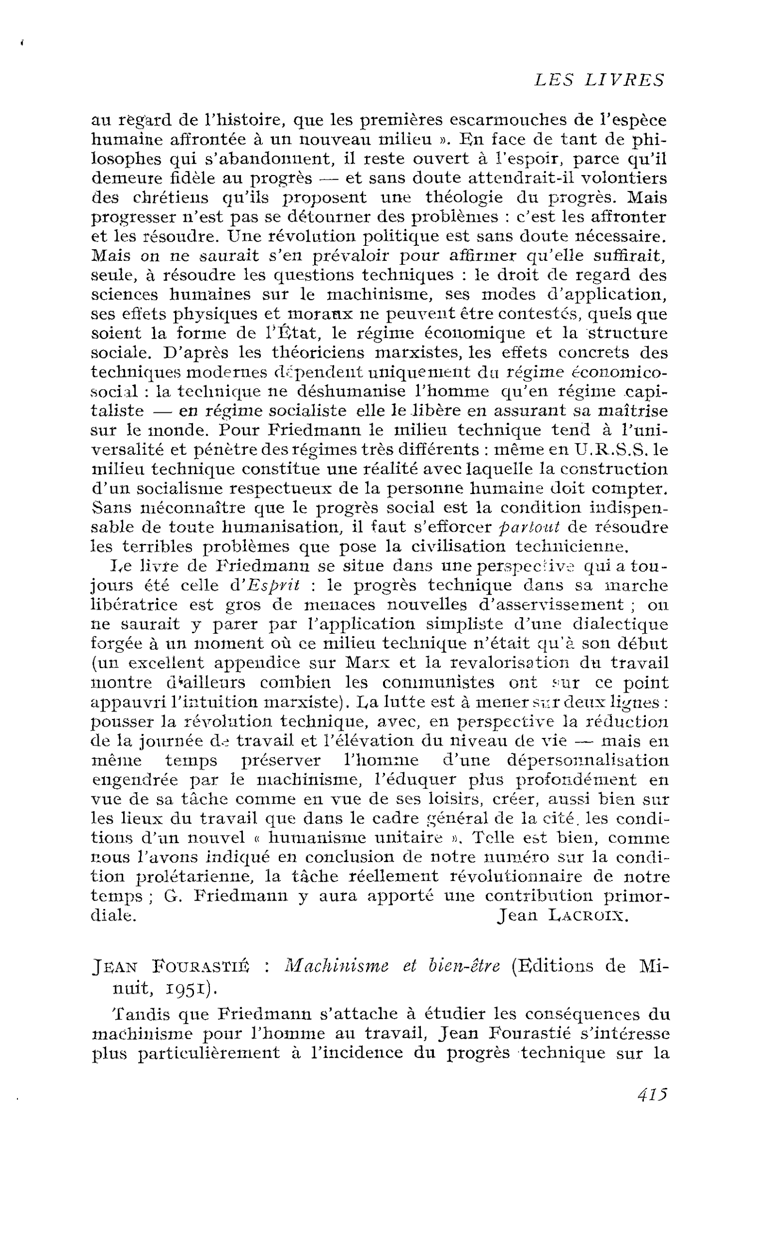 Jean Fourastié : Machinisme et bien-être
