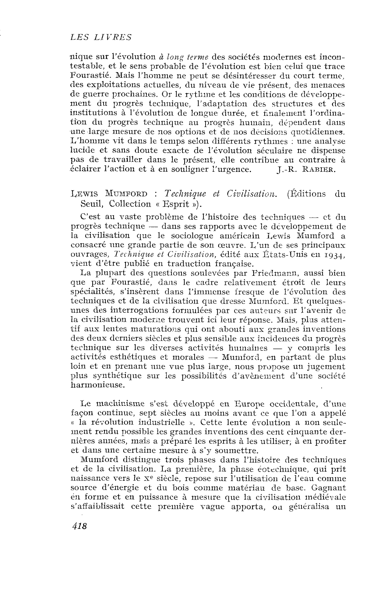 LEWIS MUMFORD : Technique et Civilisation