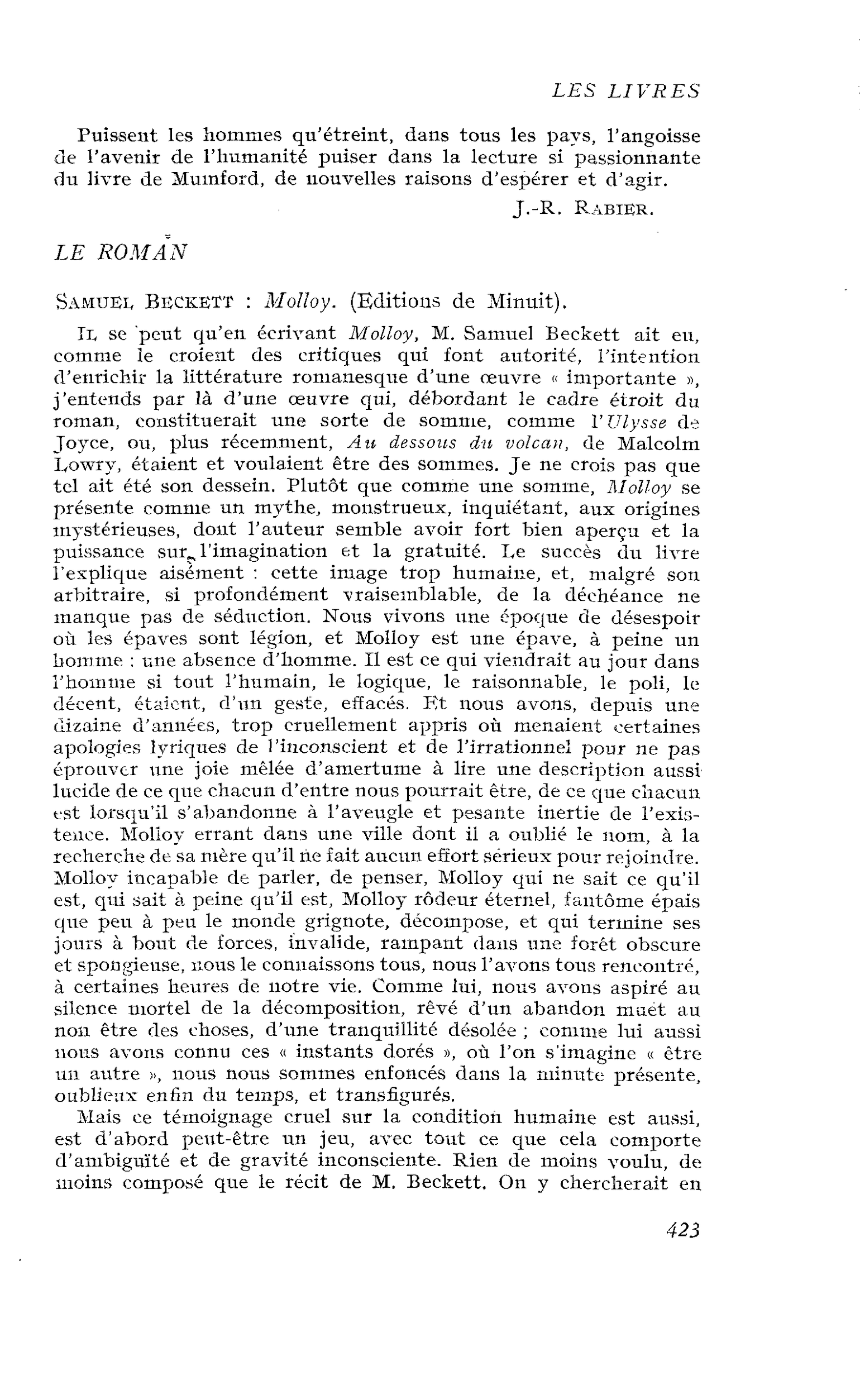 Samuel Beckett : Molloy