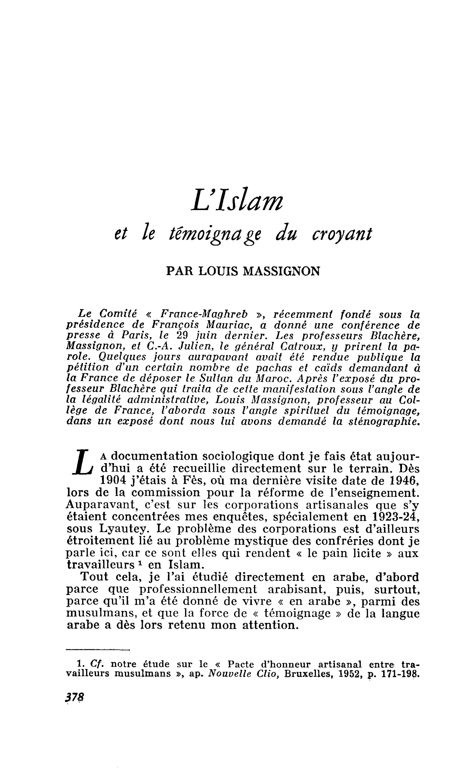 L’Islam et le témoignage du croyant
