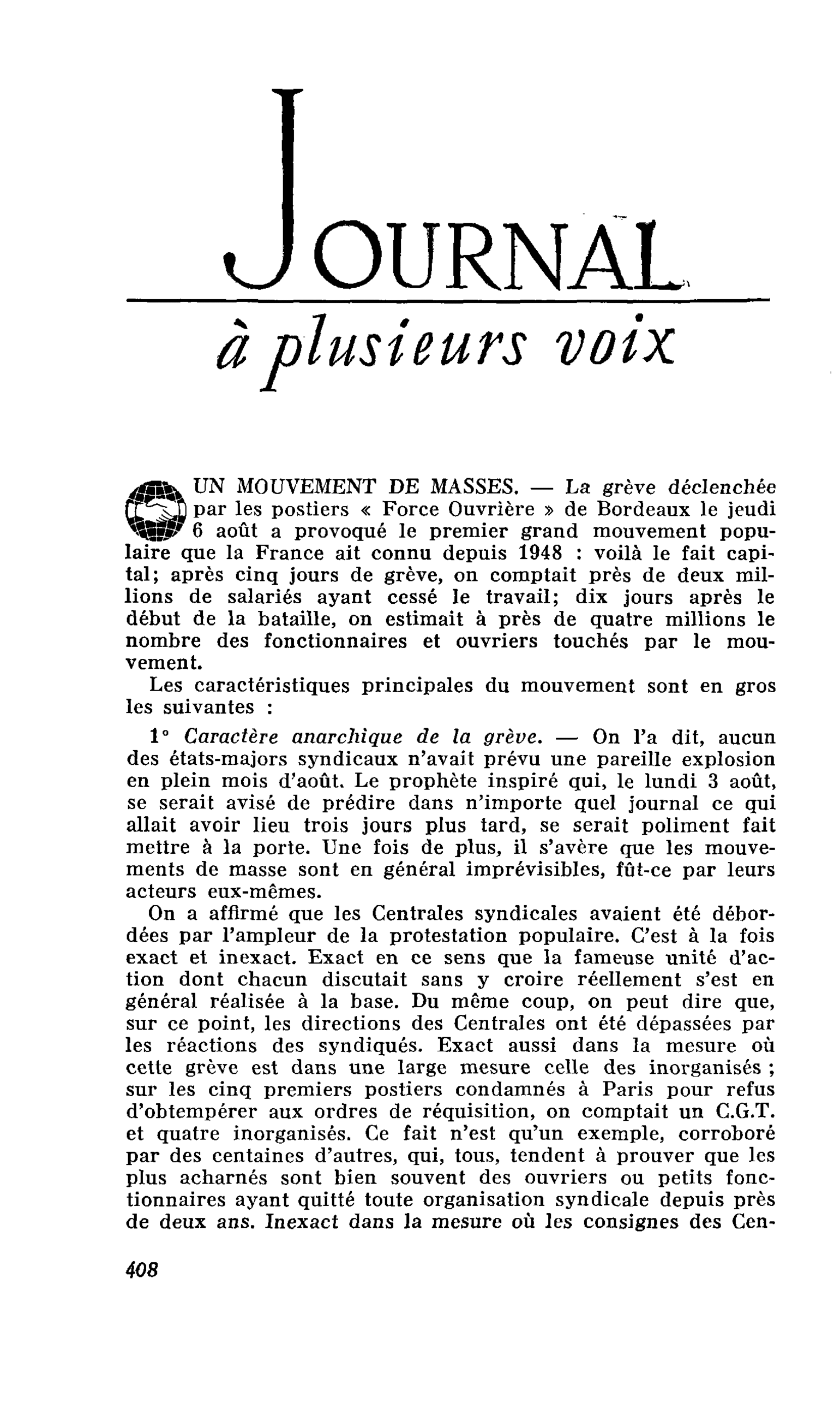 UN MOUVEMENT DE MASSES