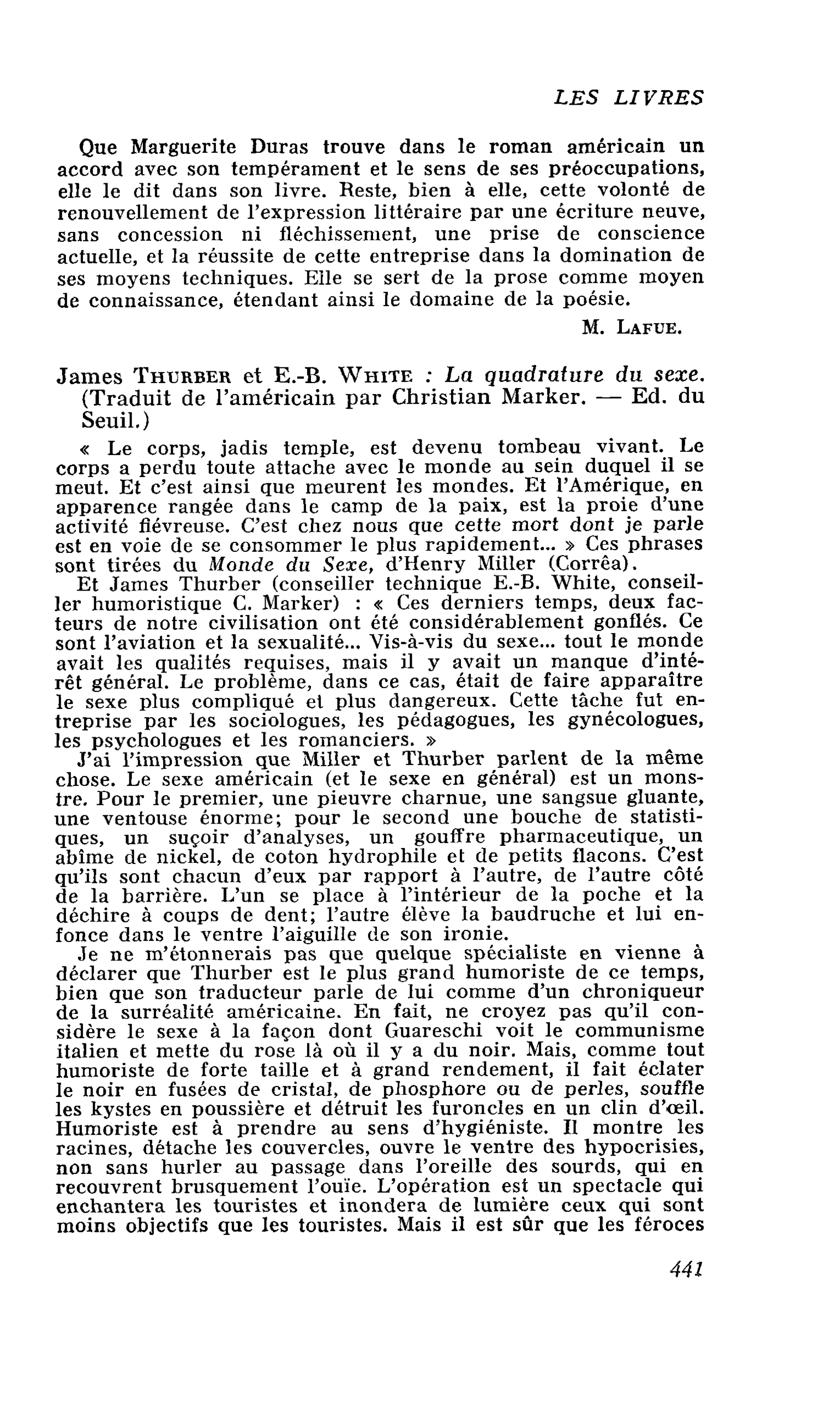 James Thurber et E.-B. White : La quadrature du sexe